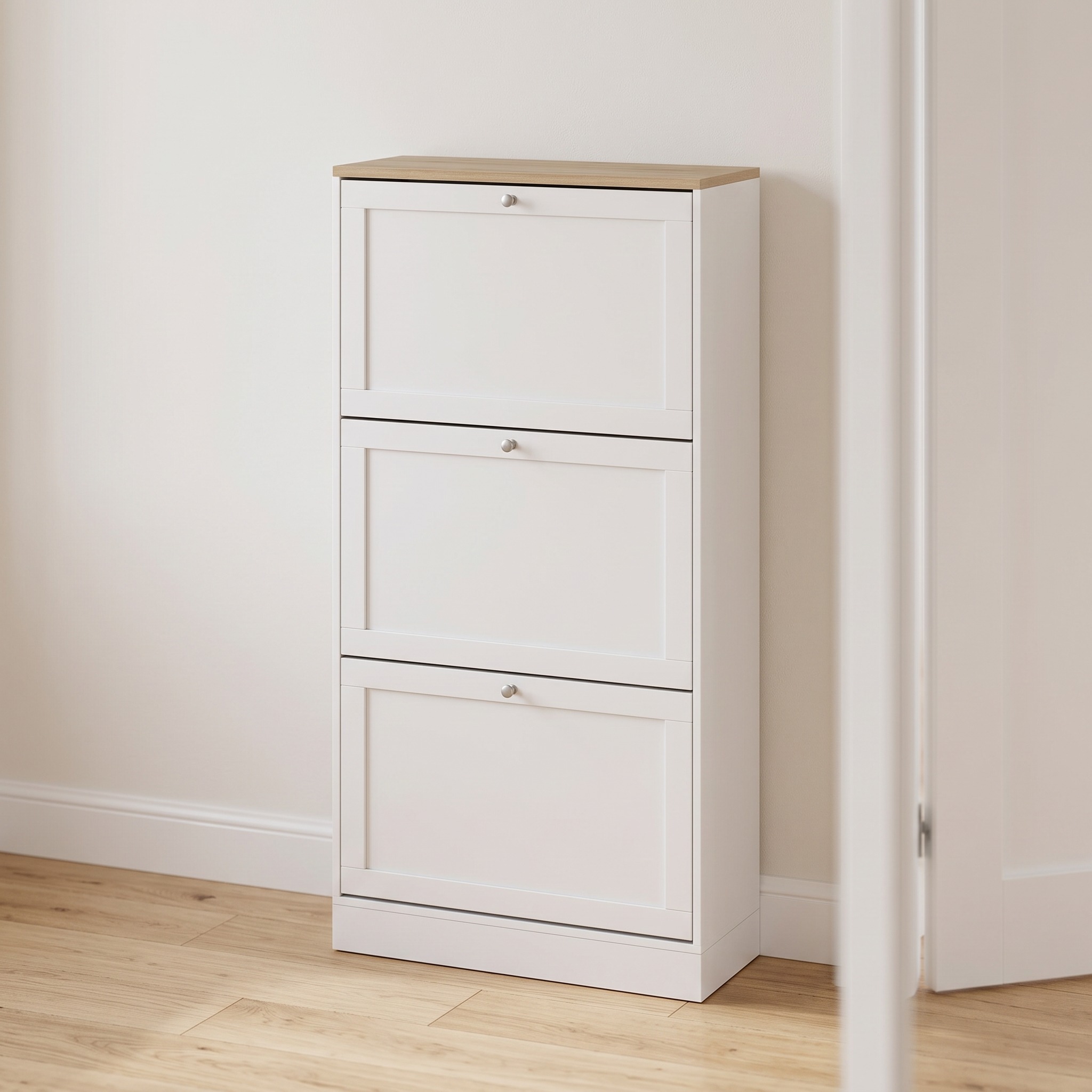 Shoe Cabinet with 3 Flip Drawers, White, photo 1 of 5