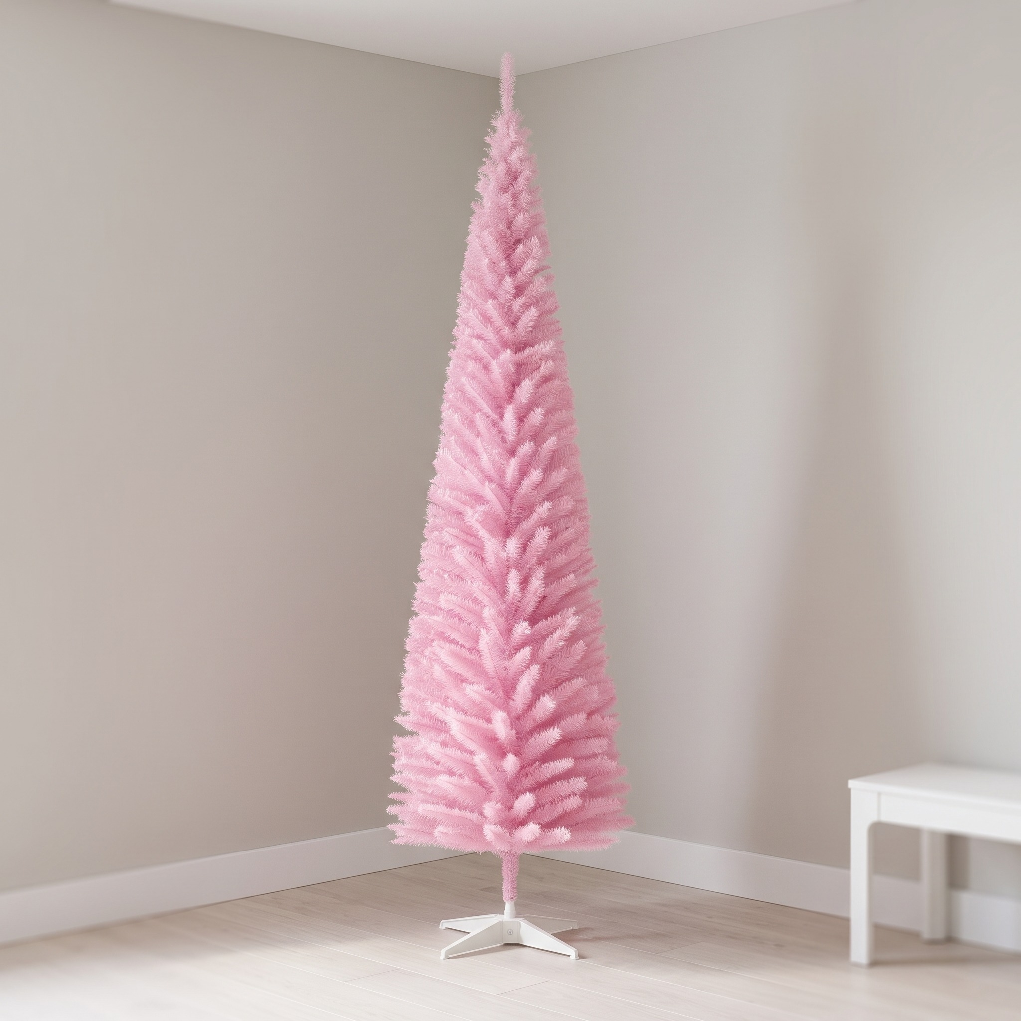 7 ft Pencil Christmas Tree with Stand, Unlit, Pink, photo 1 of 5