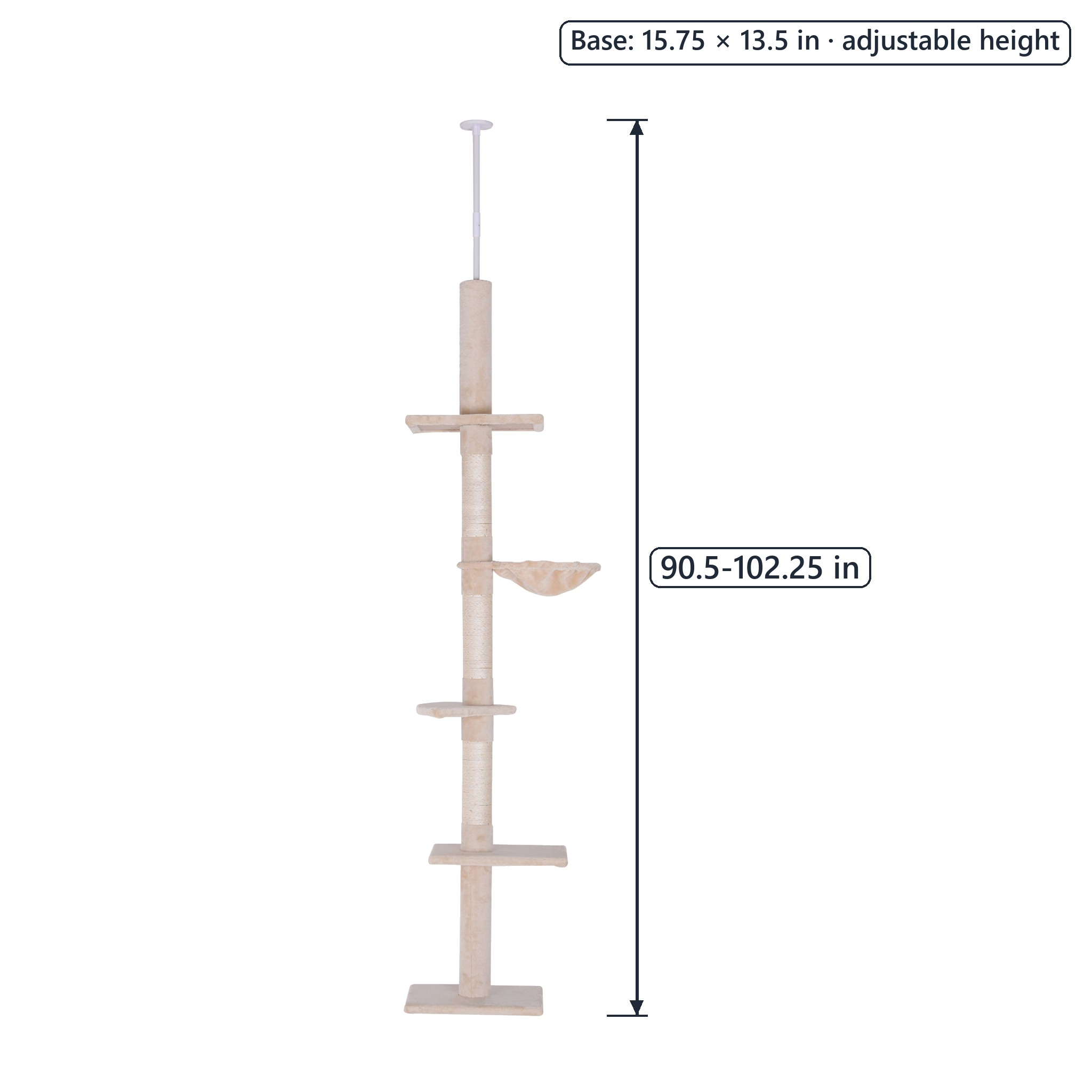 5-Level Ceiling Cat Tree with Hammock, Beige, photo 2 of 5