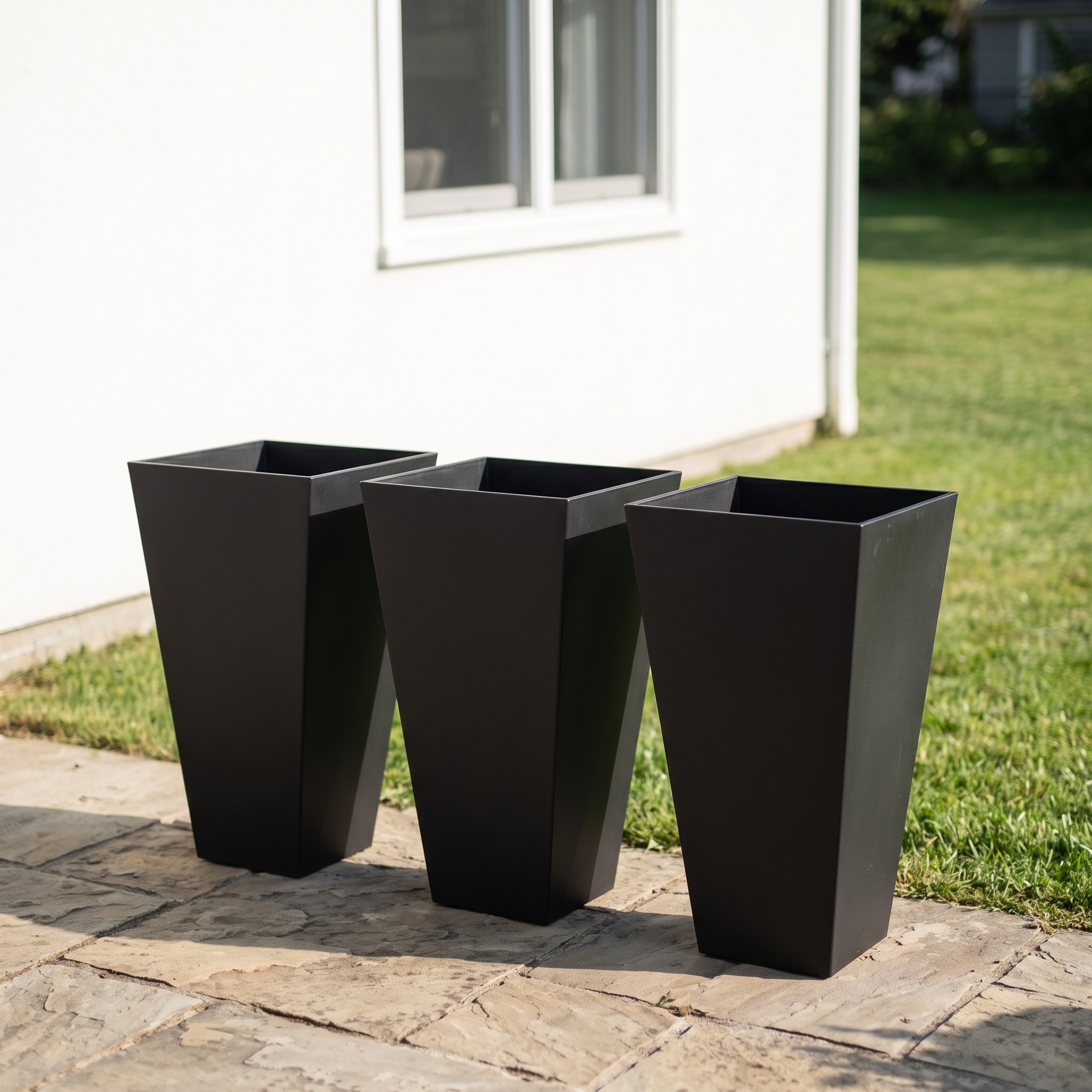 28 in Tapered Planters with Drain Plugs, Set of 3, Black, photo 2 of 5