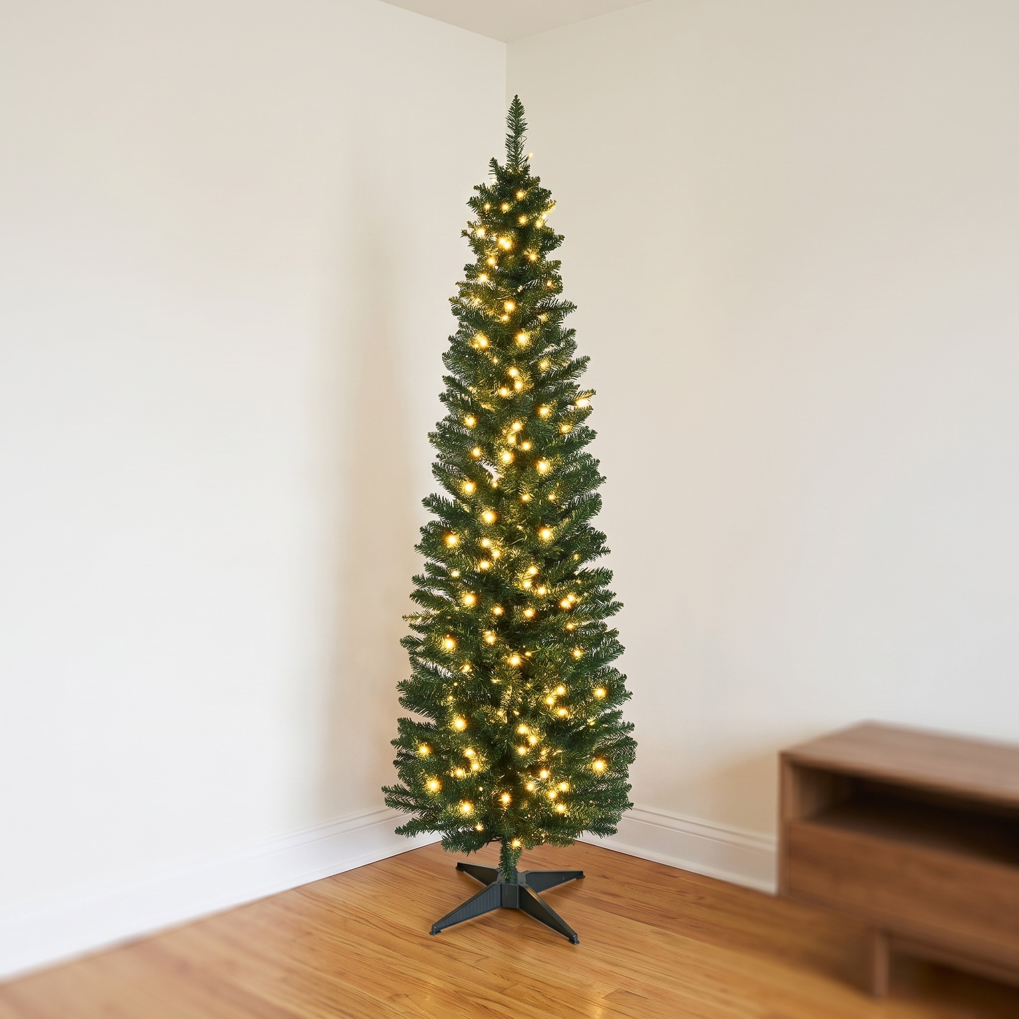6 ft Christmas Tree with 200 Warm White LEDs, Pencil, Green, photo 1 of 5