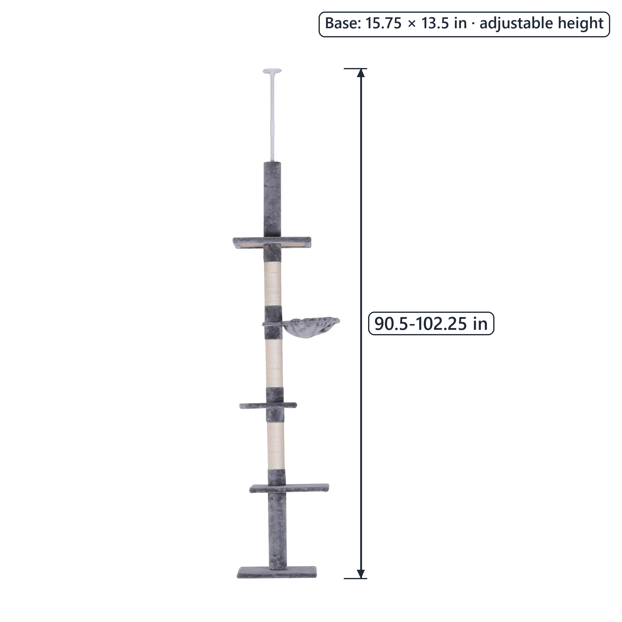 5-Level Ceiling Cat Tree with Hammock, Gray, photo 2 of 5