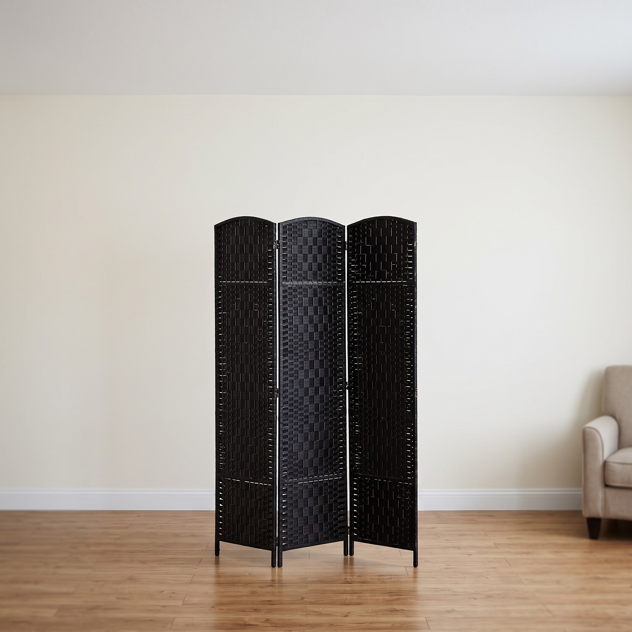 3-Panel Room Divider with Folding Hinges, Black, photo 1 of 5