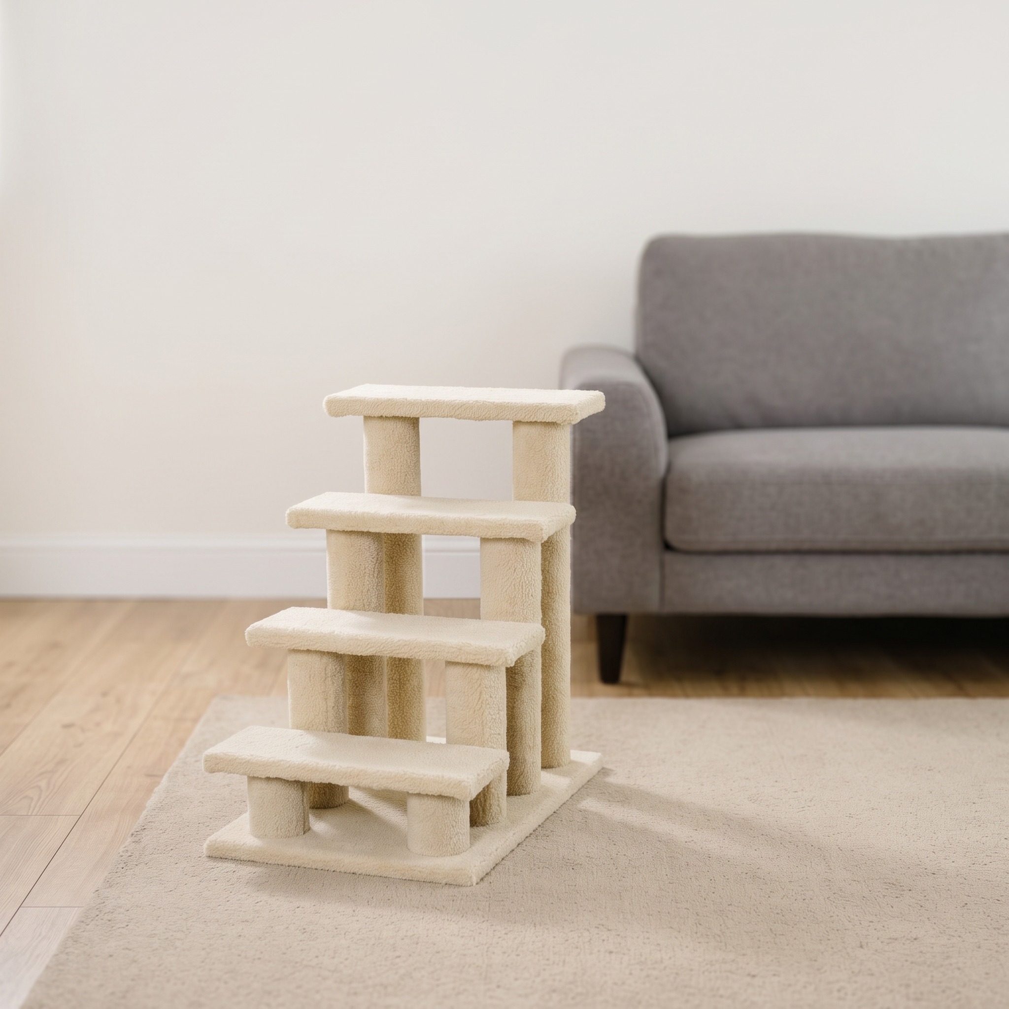 4-Step Pet Stairs with Scratching Posts, Cream White, photo 1 of 5