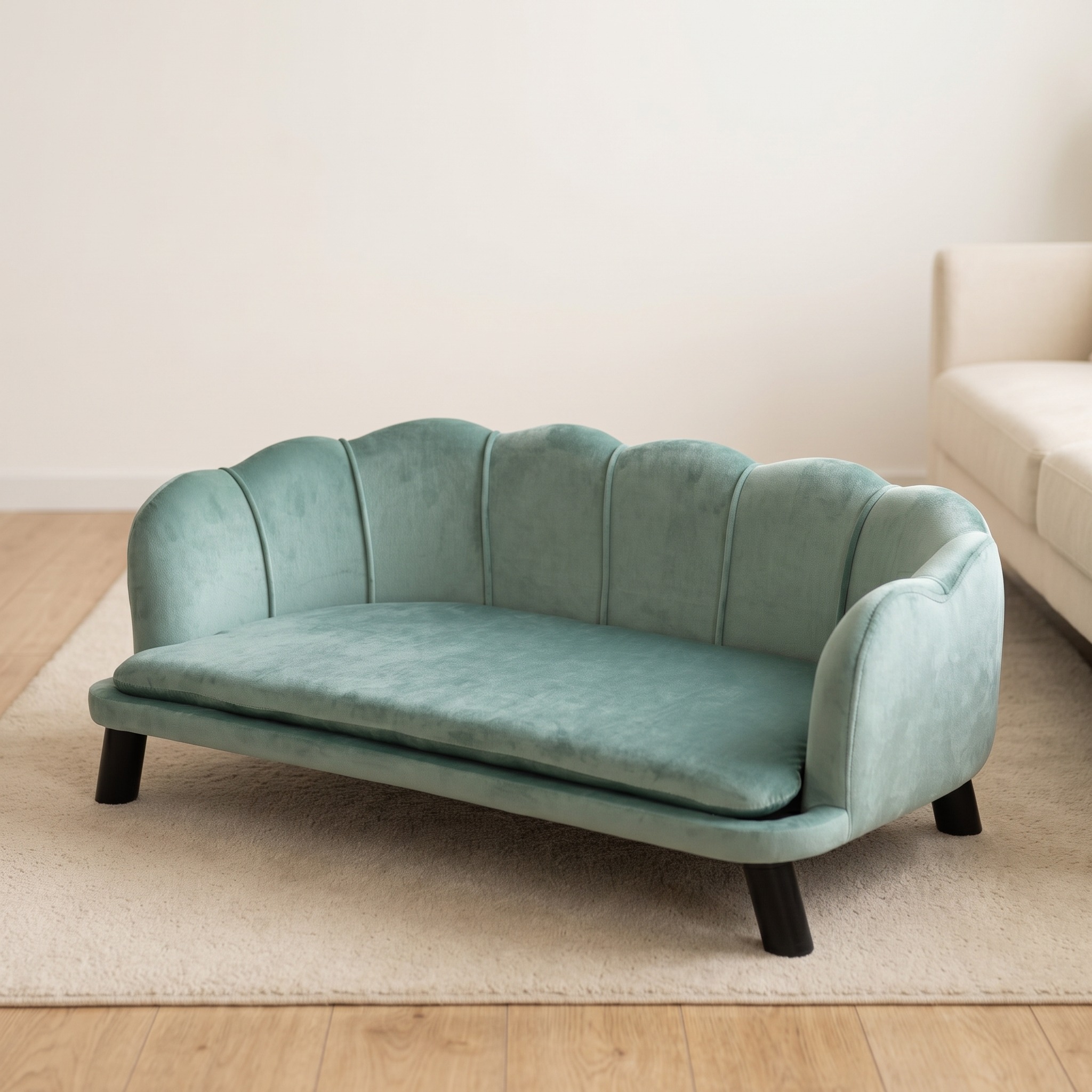 Velvet Pet Sofa with Scalloped Back, 39 in, Green, photo 1 of 5