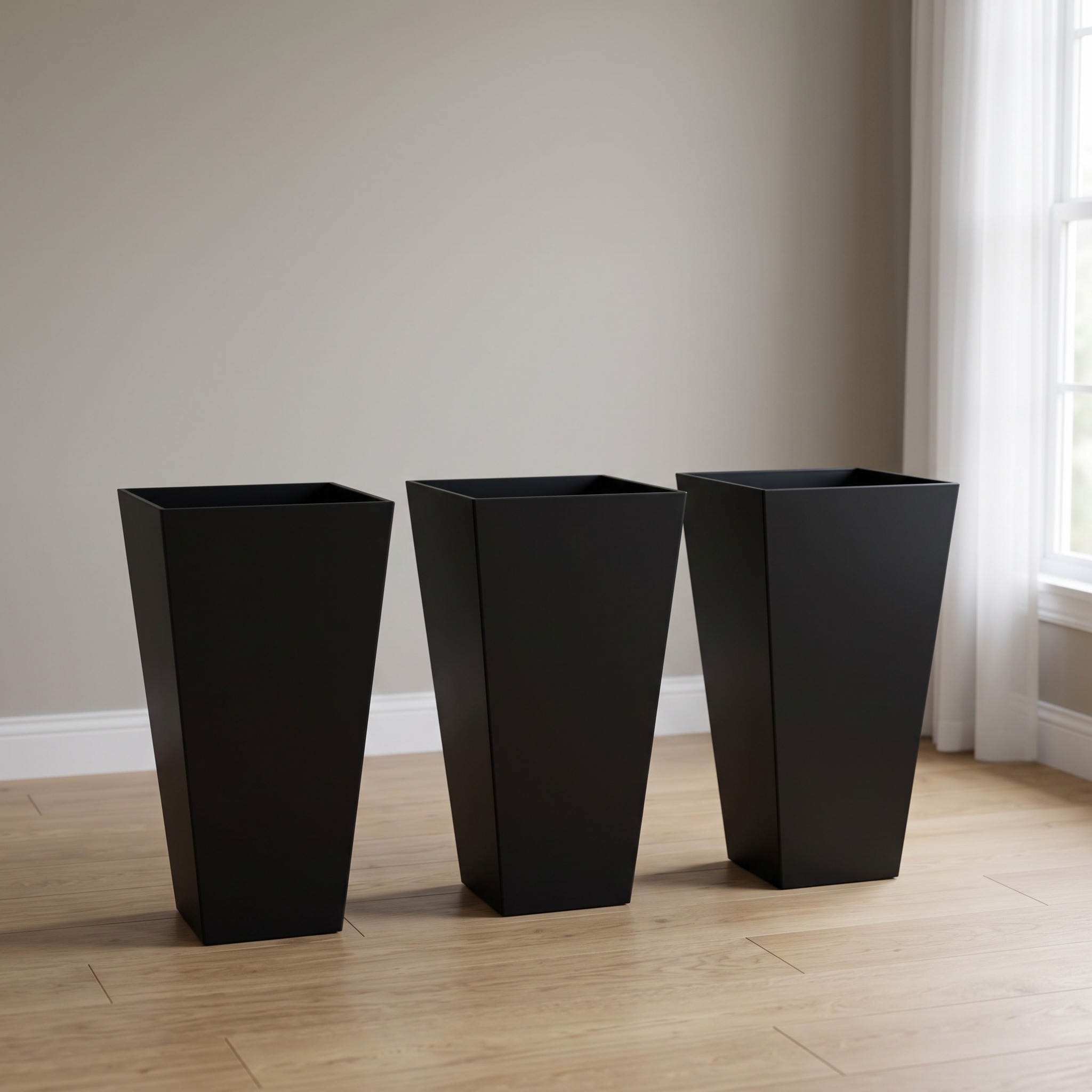 28 in Tapered Planters with Drain Plugs, Set of 3, Black, photo 3 of 5