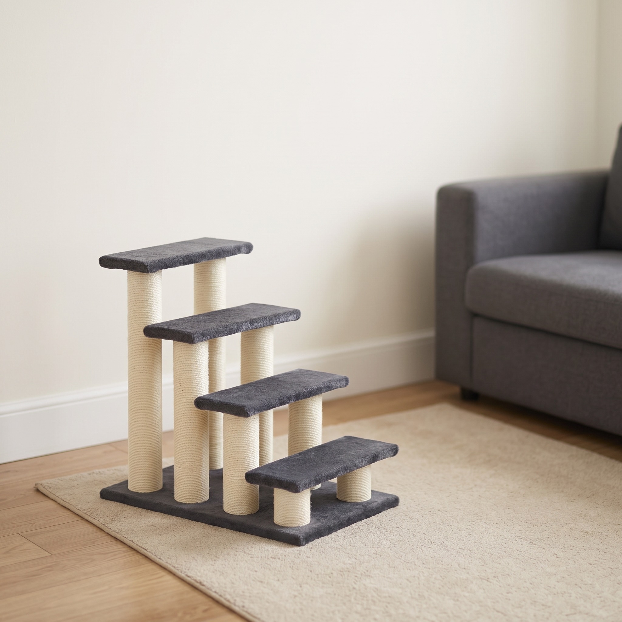 4-Step Cat Stairs with Sisal Posts, Gray, photo 1 of 5