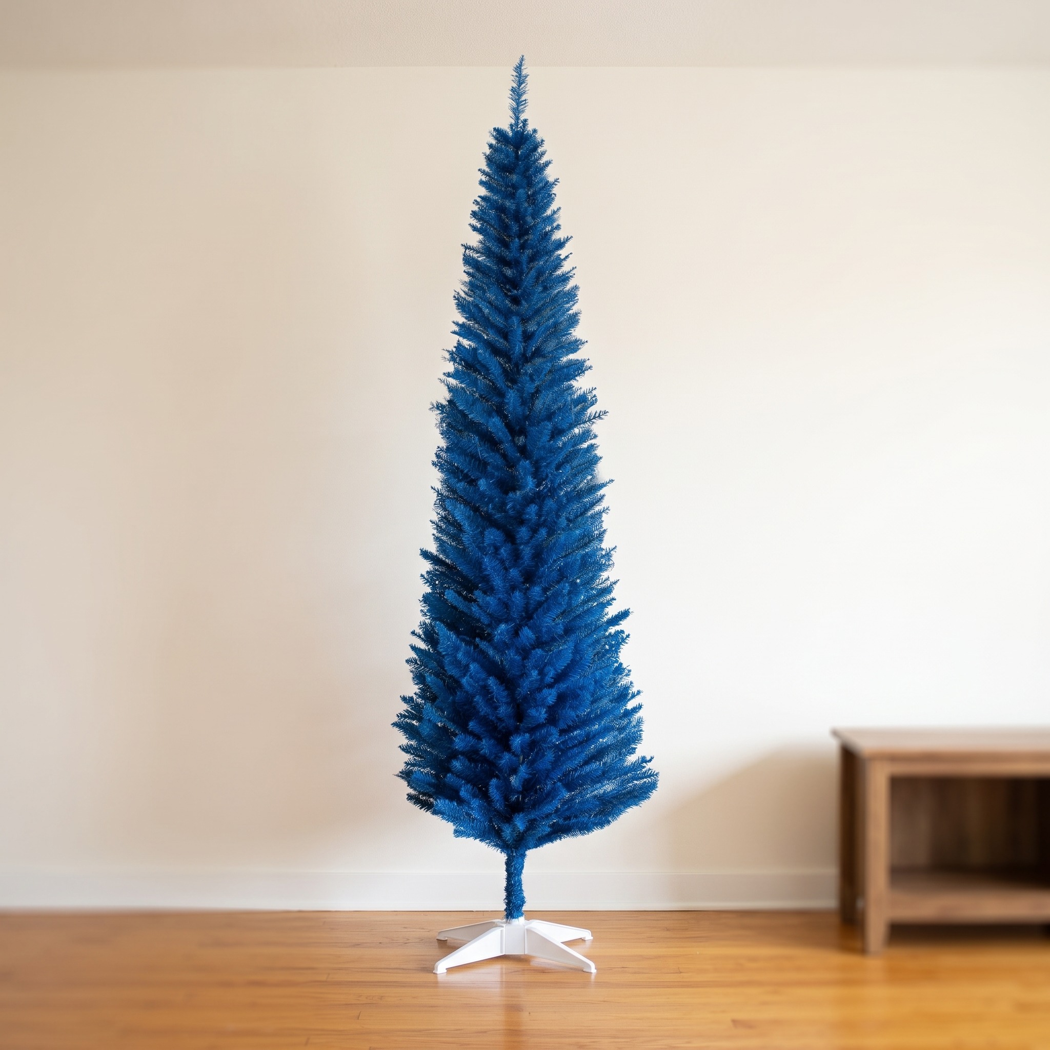 7-Foot Pencil Christmas Tree with Plastic Stand, Blue, photo 1 of 5