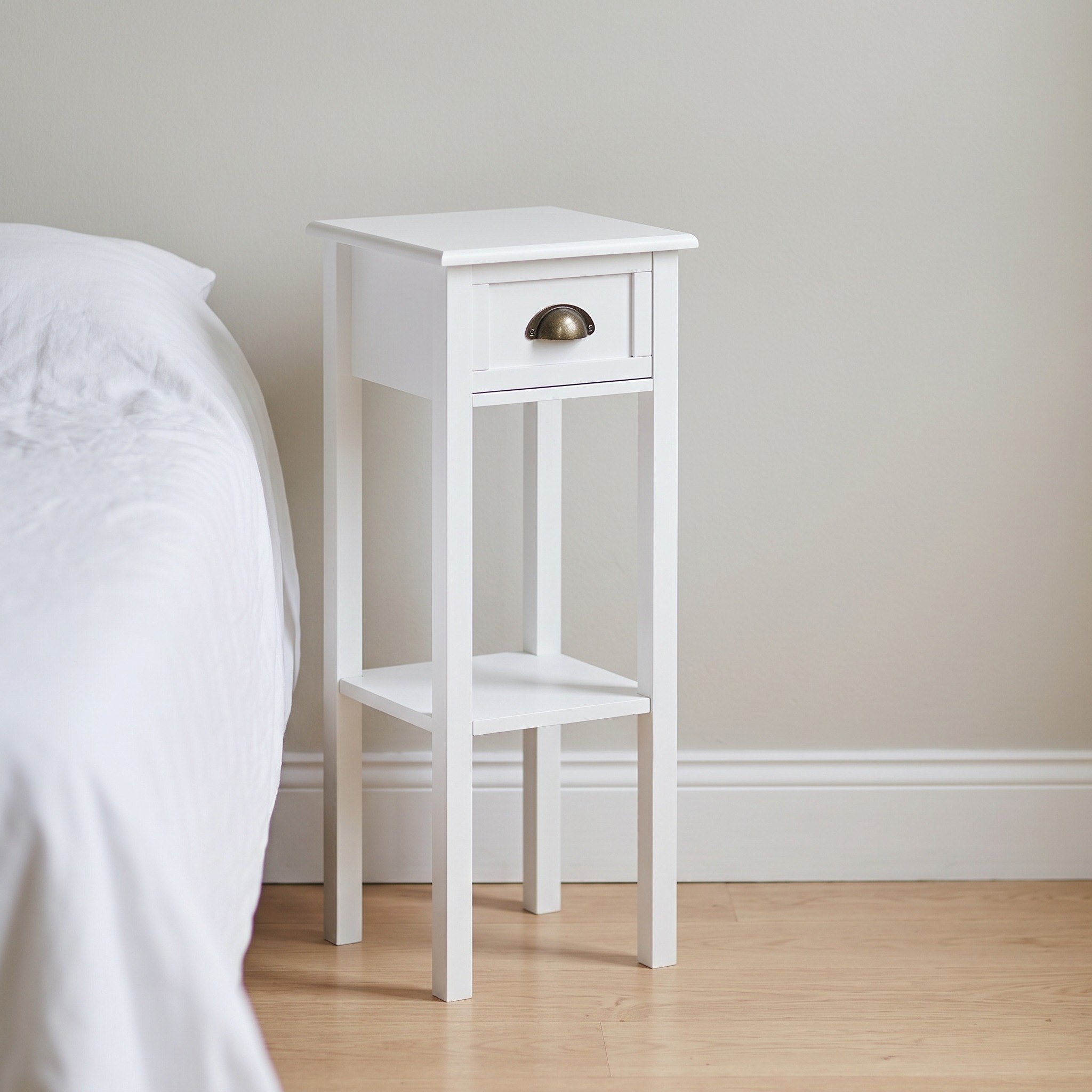 12 in Side Table with Drawer and Shelf, White, photo 3 of 5