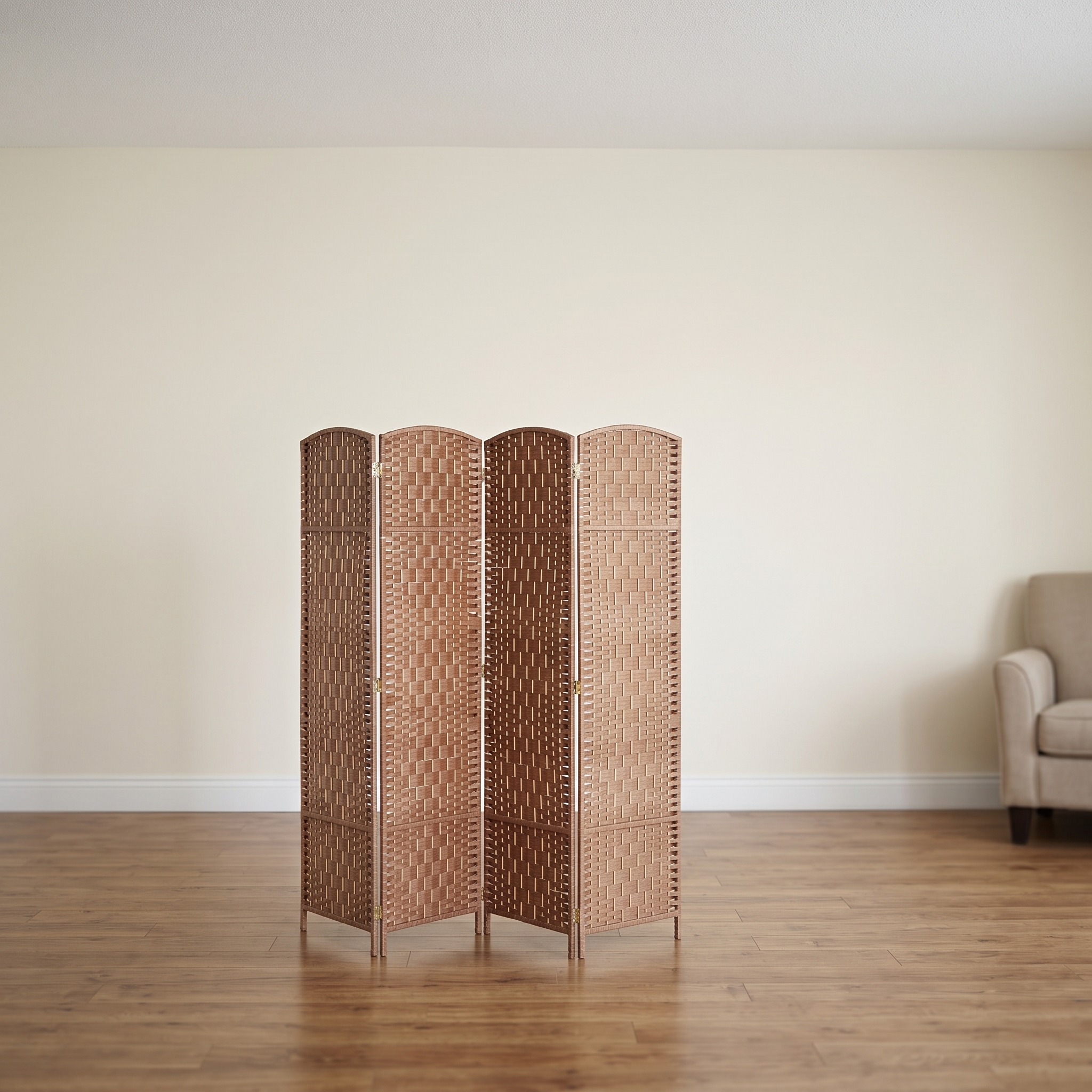 4-Panel Room Divider with Paper Rope Weave, Natural, photo 2 of 5