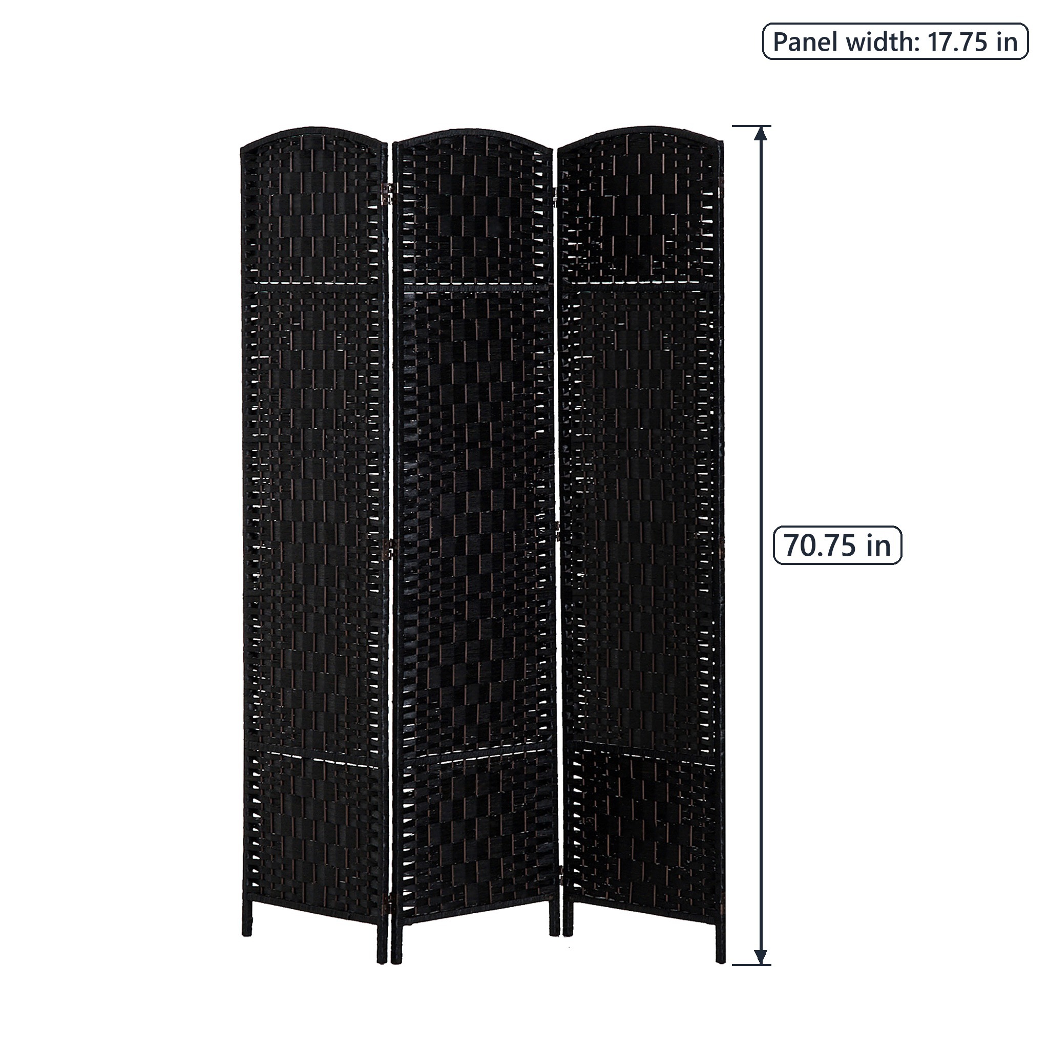 3-Panel Room Divider with Folding Hinges, Black, photo 2 of 5