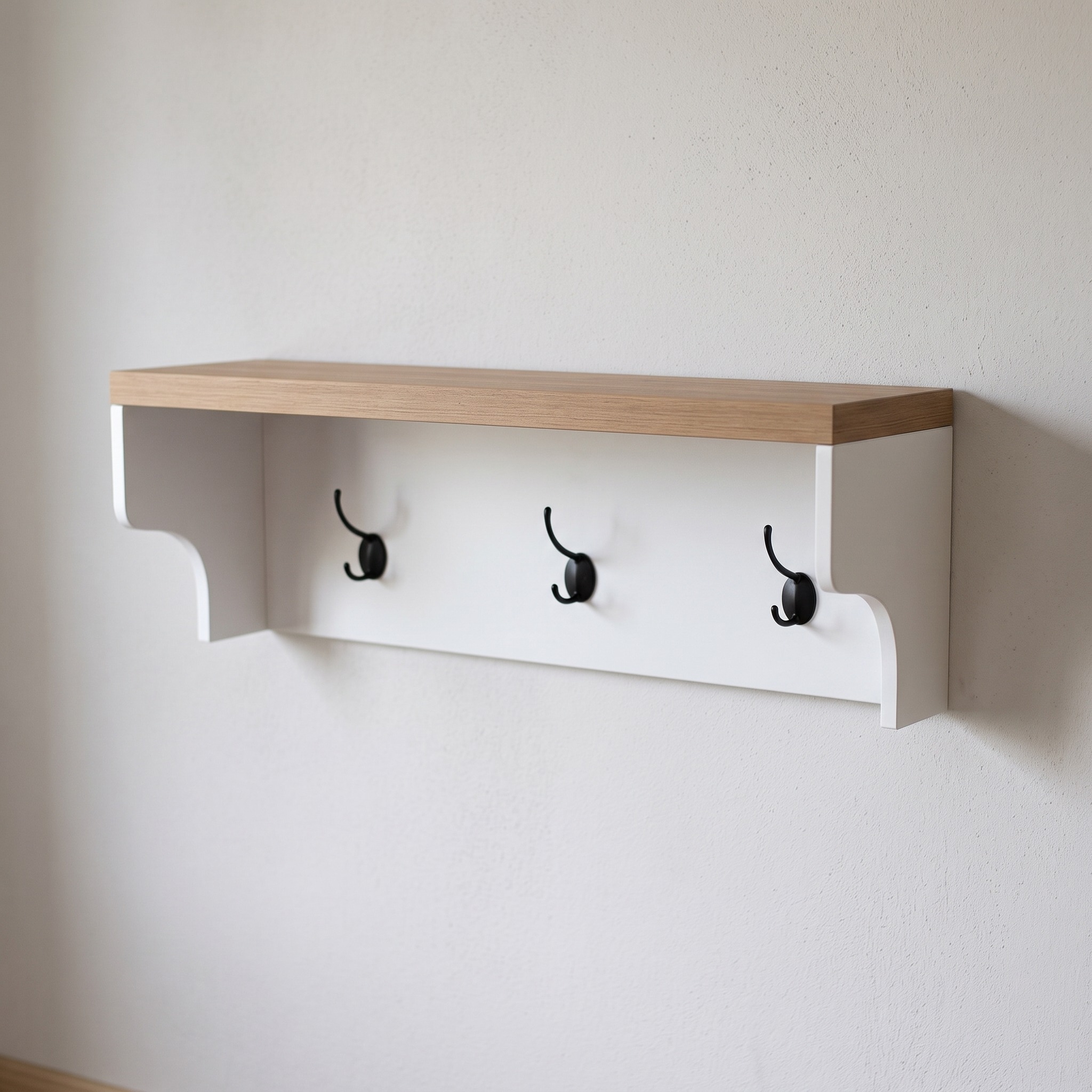 9-Cubby Shoe Bench with Wall Coat Rack, White and Oak, photo 4 of 5