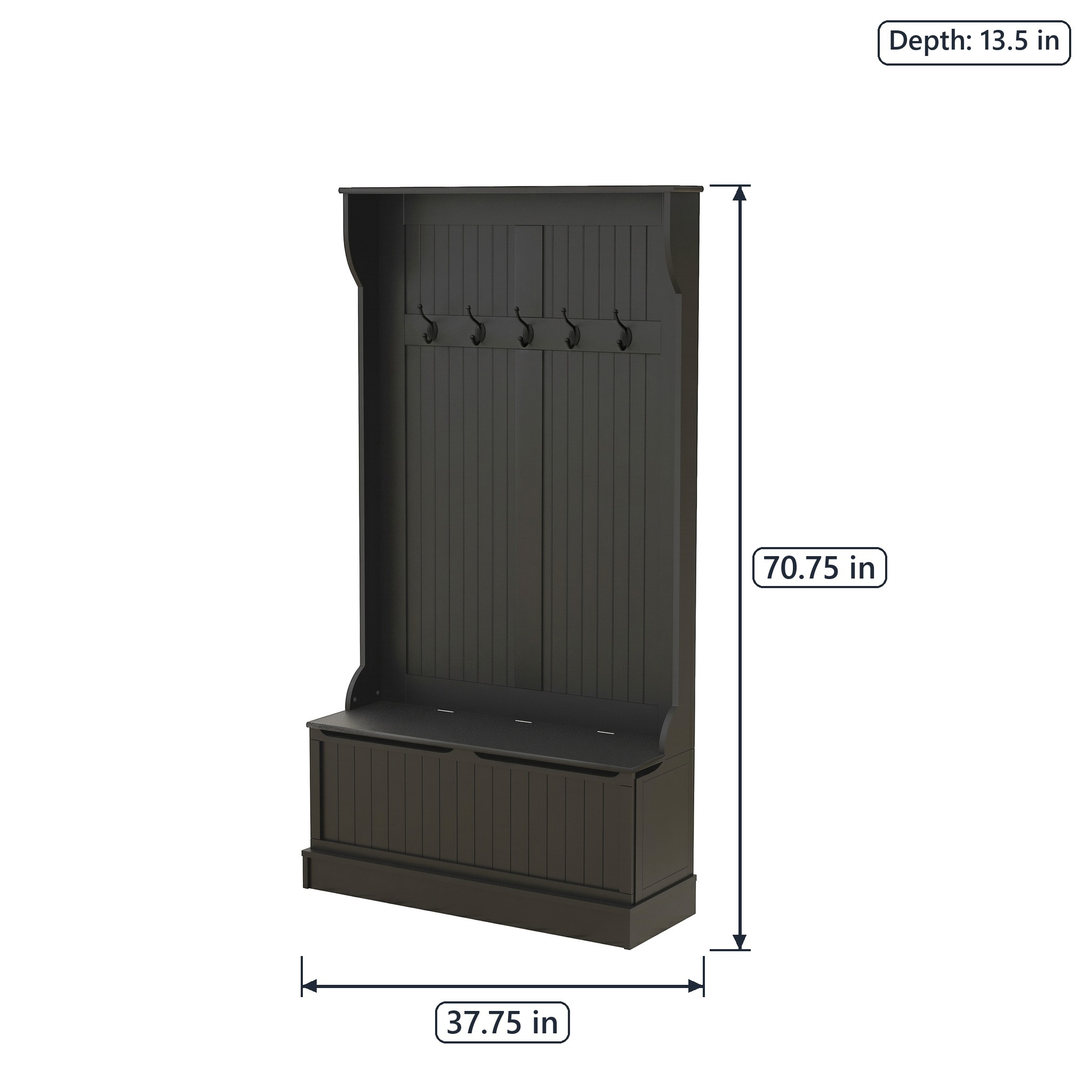 Hall Tree with Lift-Top Storage Bench and 5 Double Hooks, photo 2 of 5