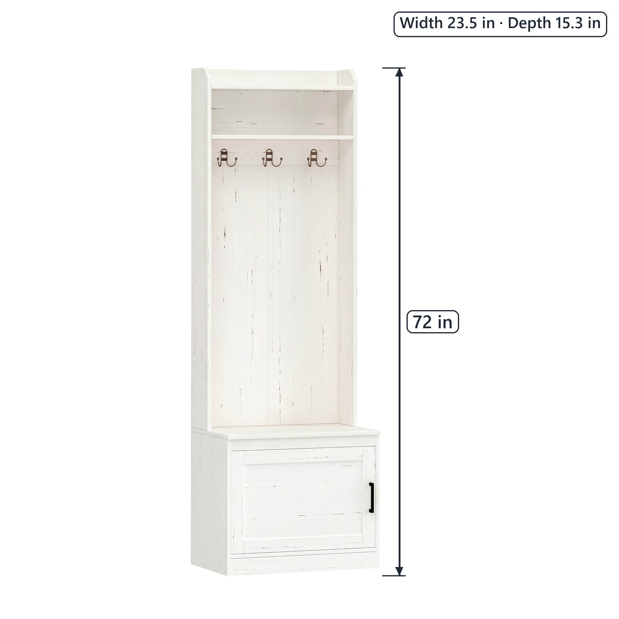 Hall Tree with Shoe Storage Bench, Narrow, White, photo 3 of 5