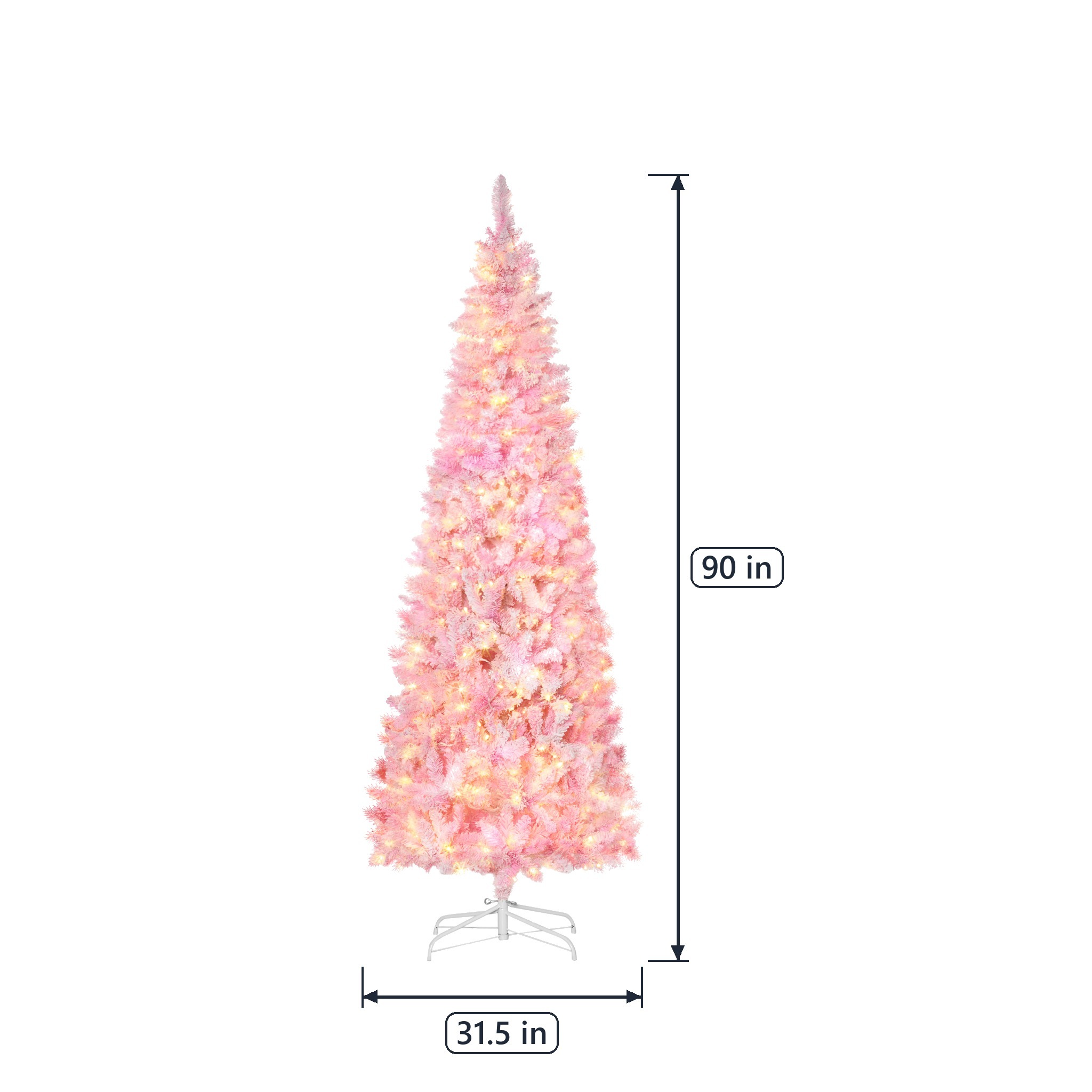 90 in Pencil Christmas Tree with 350 LEDs, Flocked, Pink, photo 2 of 5