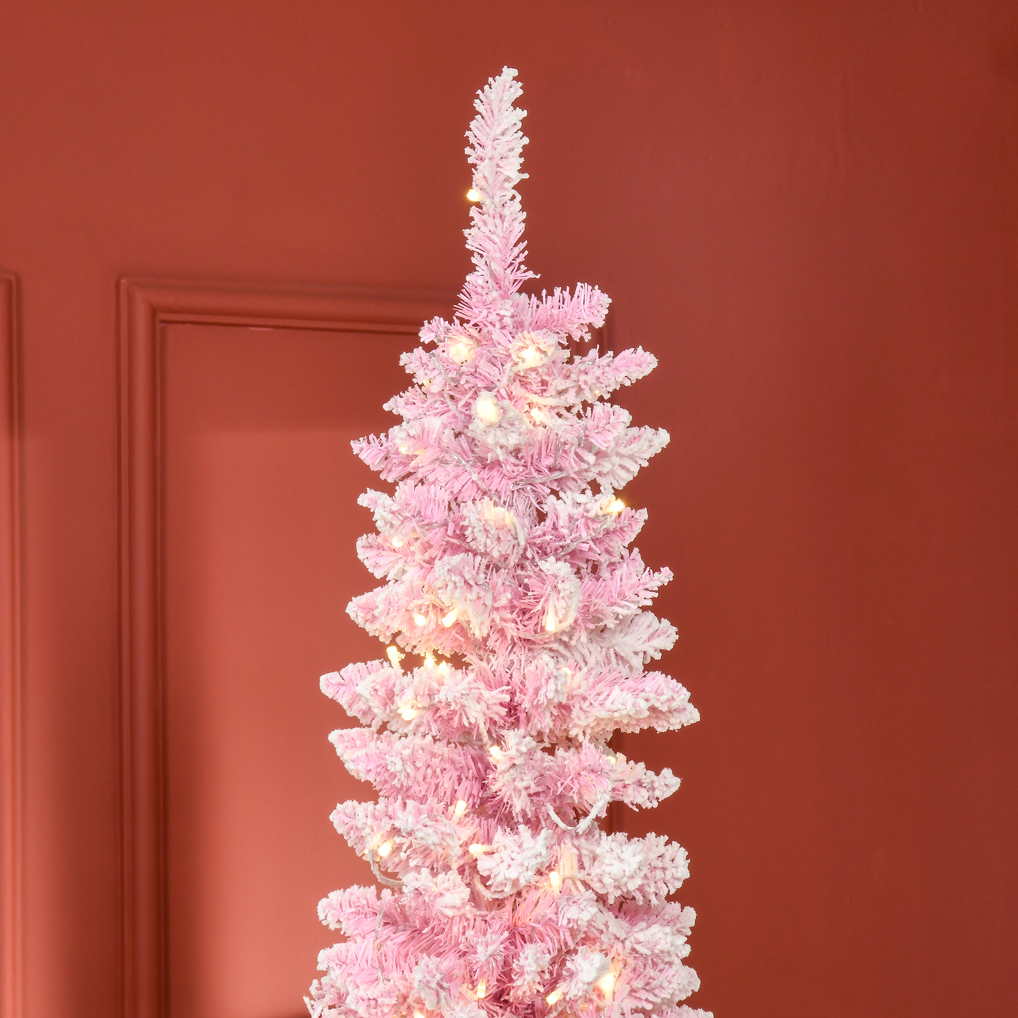 90 in Pencil Christmas Tree with 350 LEDs, Flocked, Pink, photo 4 of 5