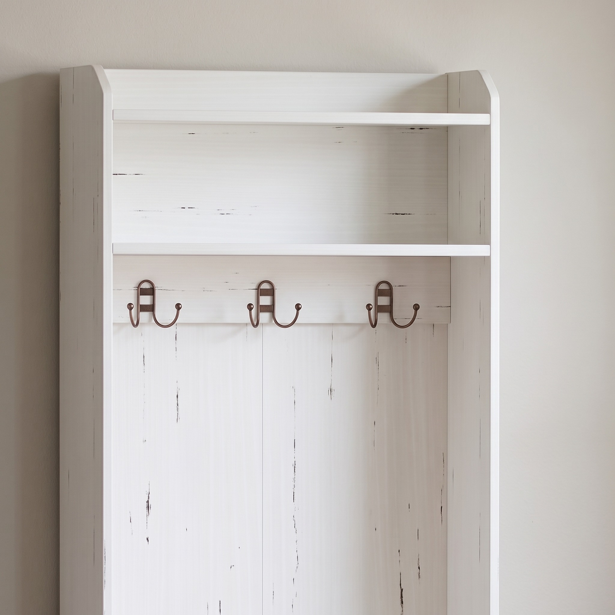 Hall Tree with Shoe Storage Bench, Narrow, White, photo 4 of 5