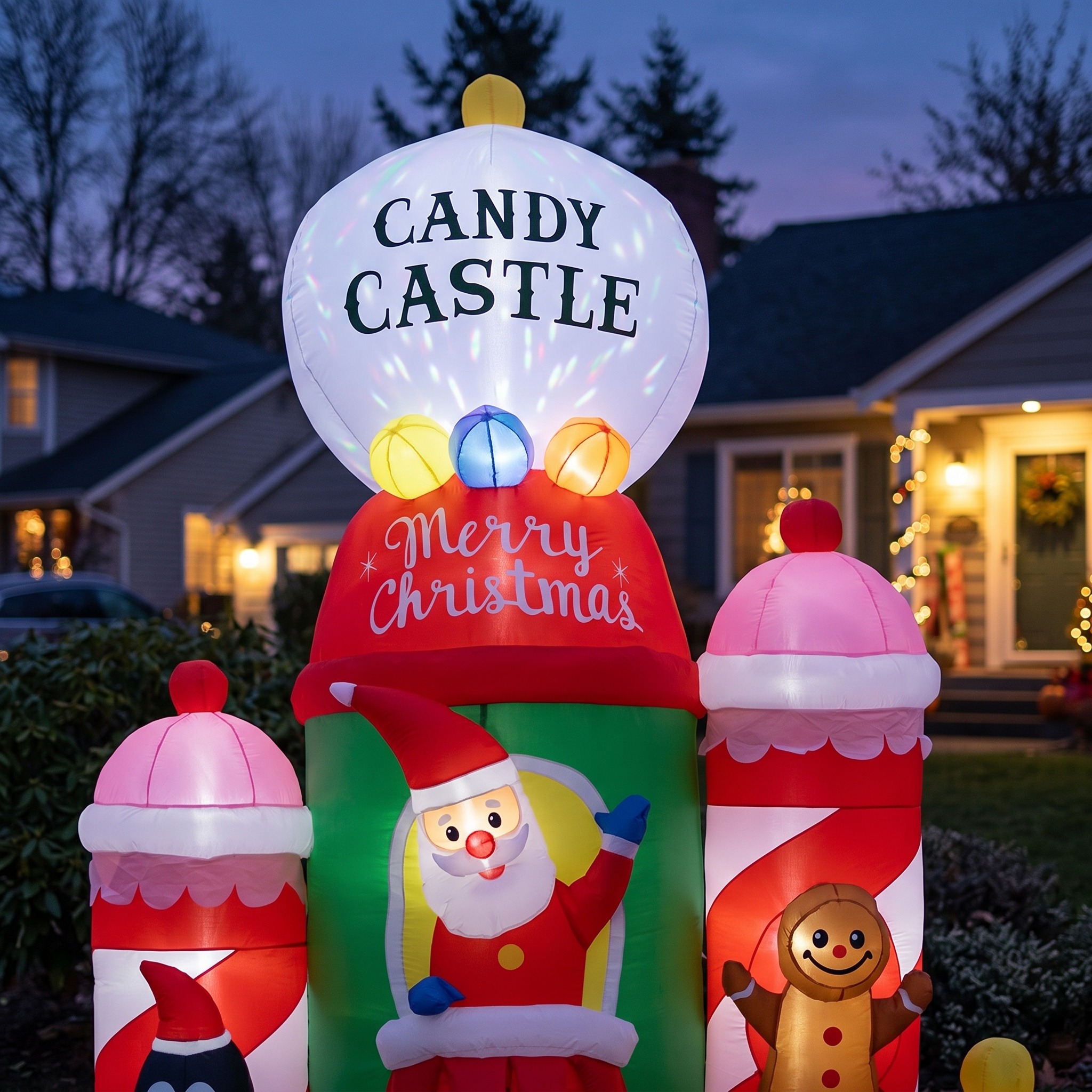 Christmas Inflatable Castle with Rotating Light, 10 ft, Red, photo 4 of 5