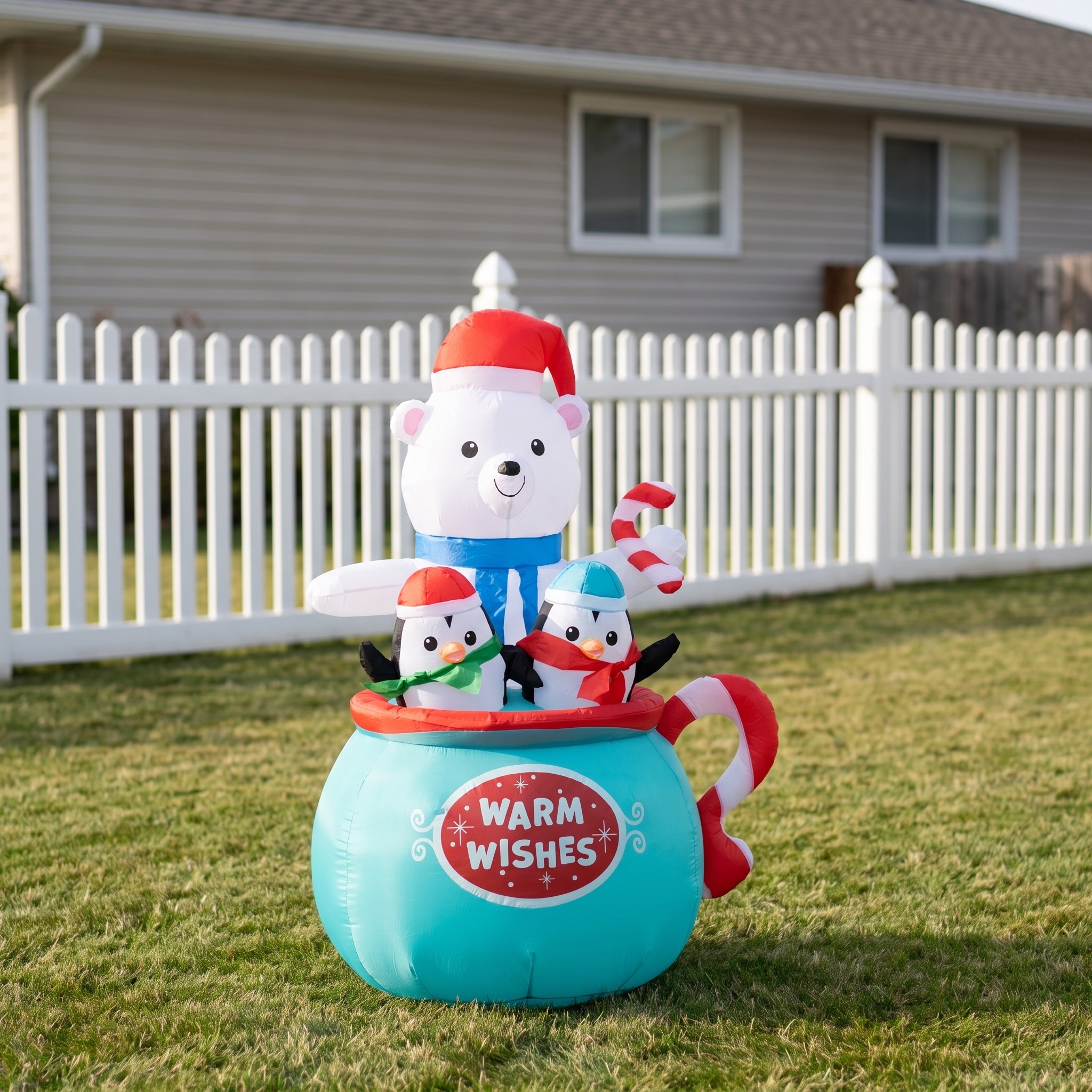5 ft Christmas Inflatable with Polar Bear and Penguins, Blue, photo 3 of 5