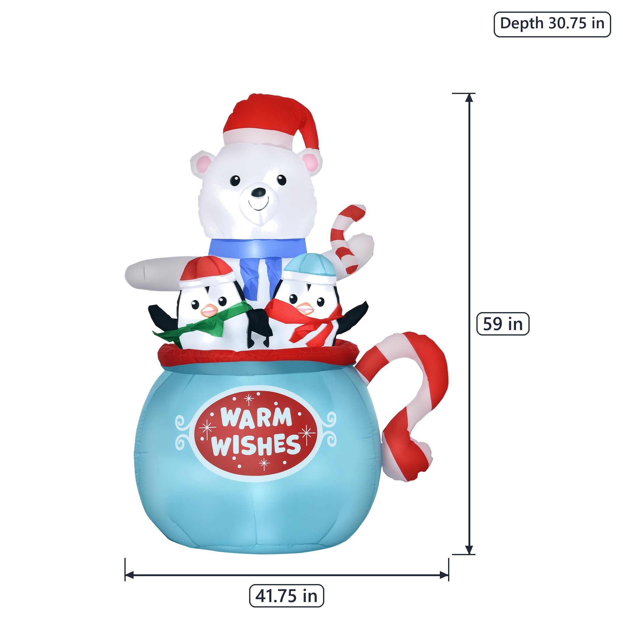 5 ft Christmas Inflatable with Polar Bear and Penguins, Blue, photo 2 of 5