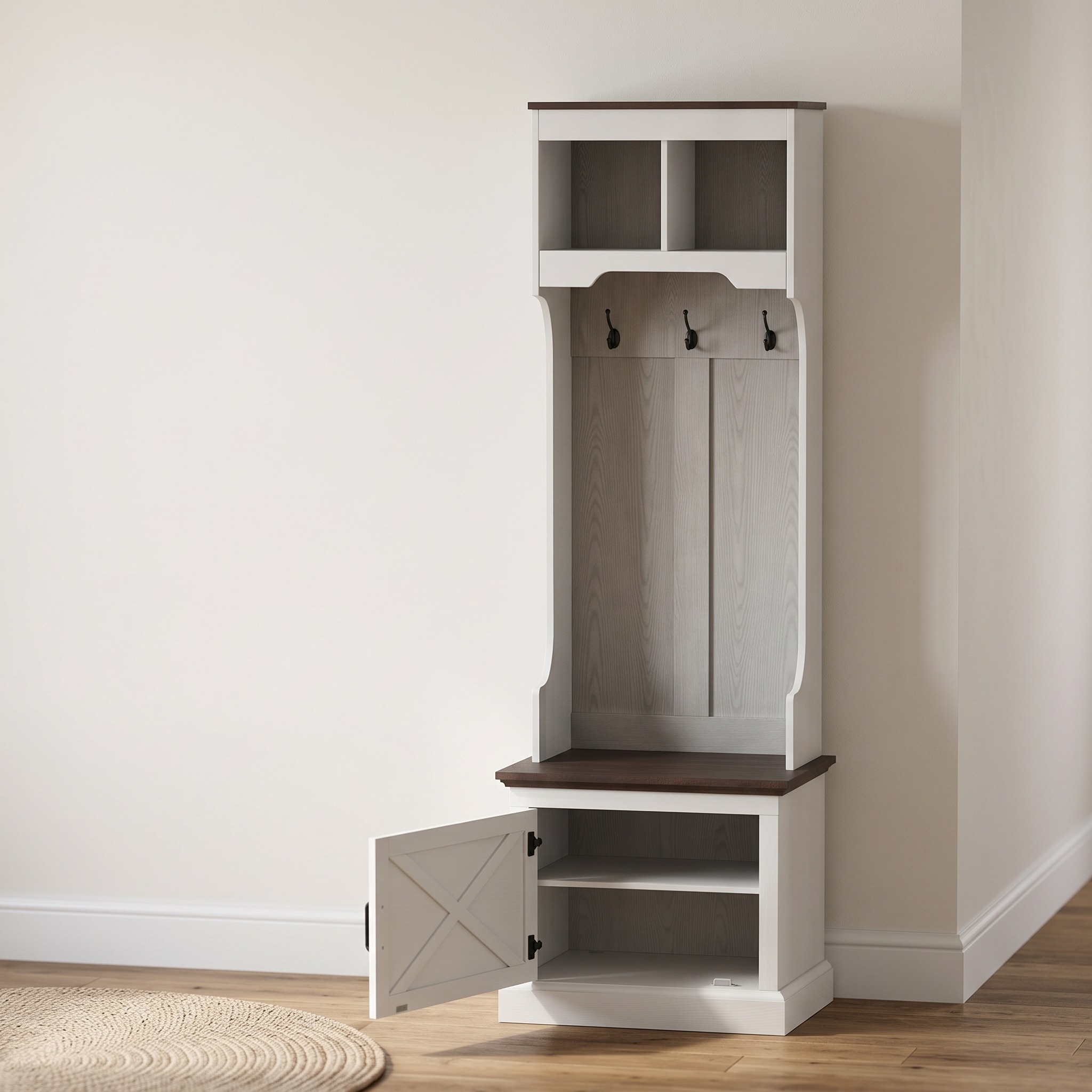 Hall Tree with Bench and Enclosed Shoe Storage, photo 2 of 7