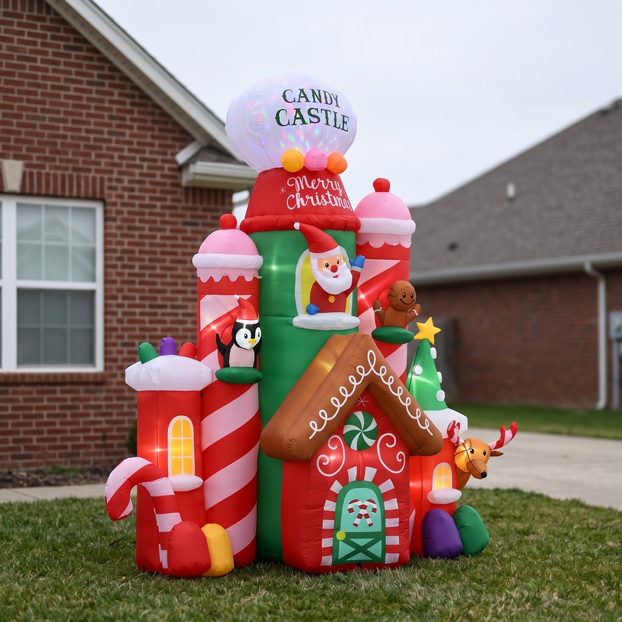 Christmas Inflatable Castle with Rotating Light, 10 ft, Red, photo 3 of 5