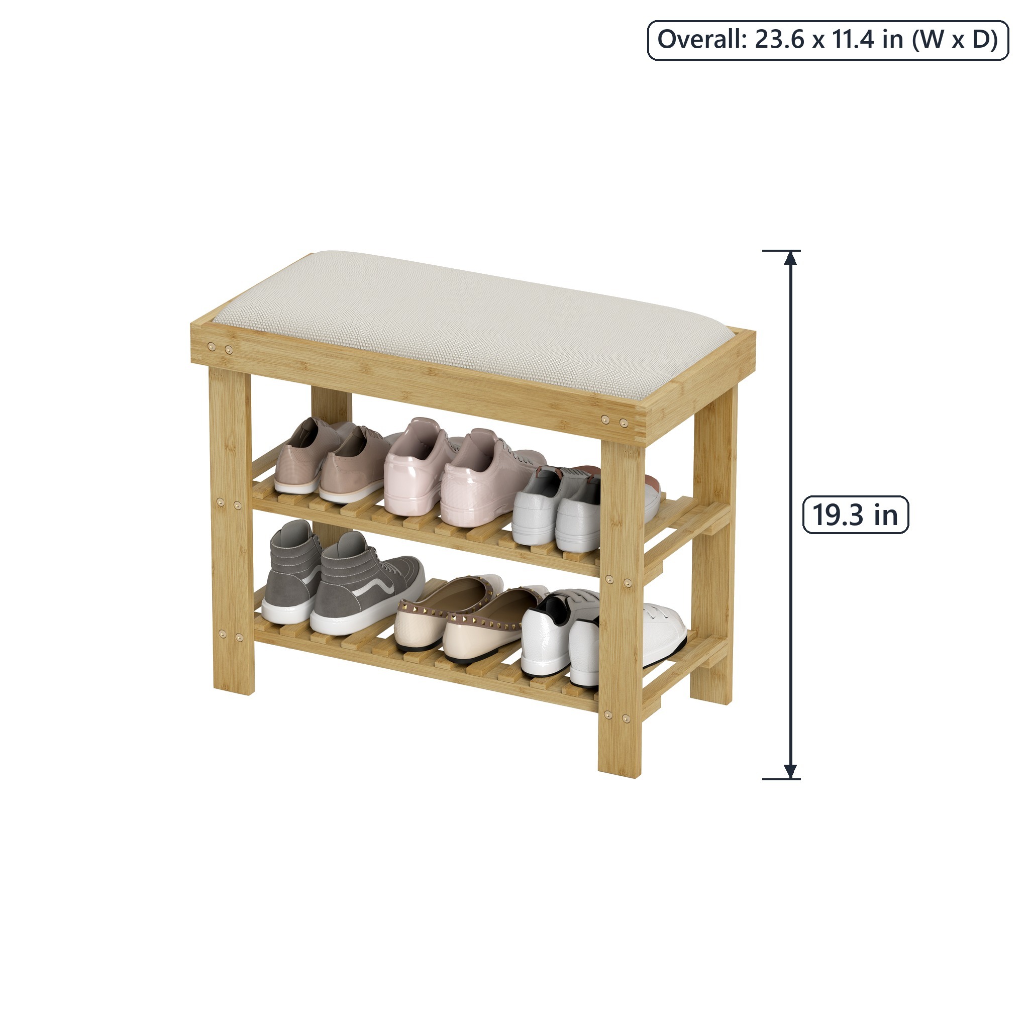 Bamboo Shoe Bench with Cushion, 3-Tier, photo 2 of 7