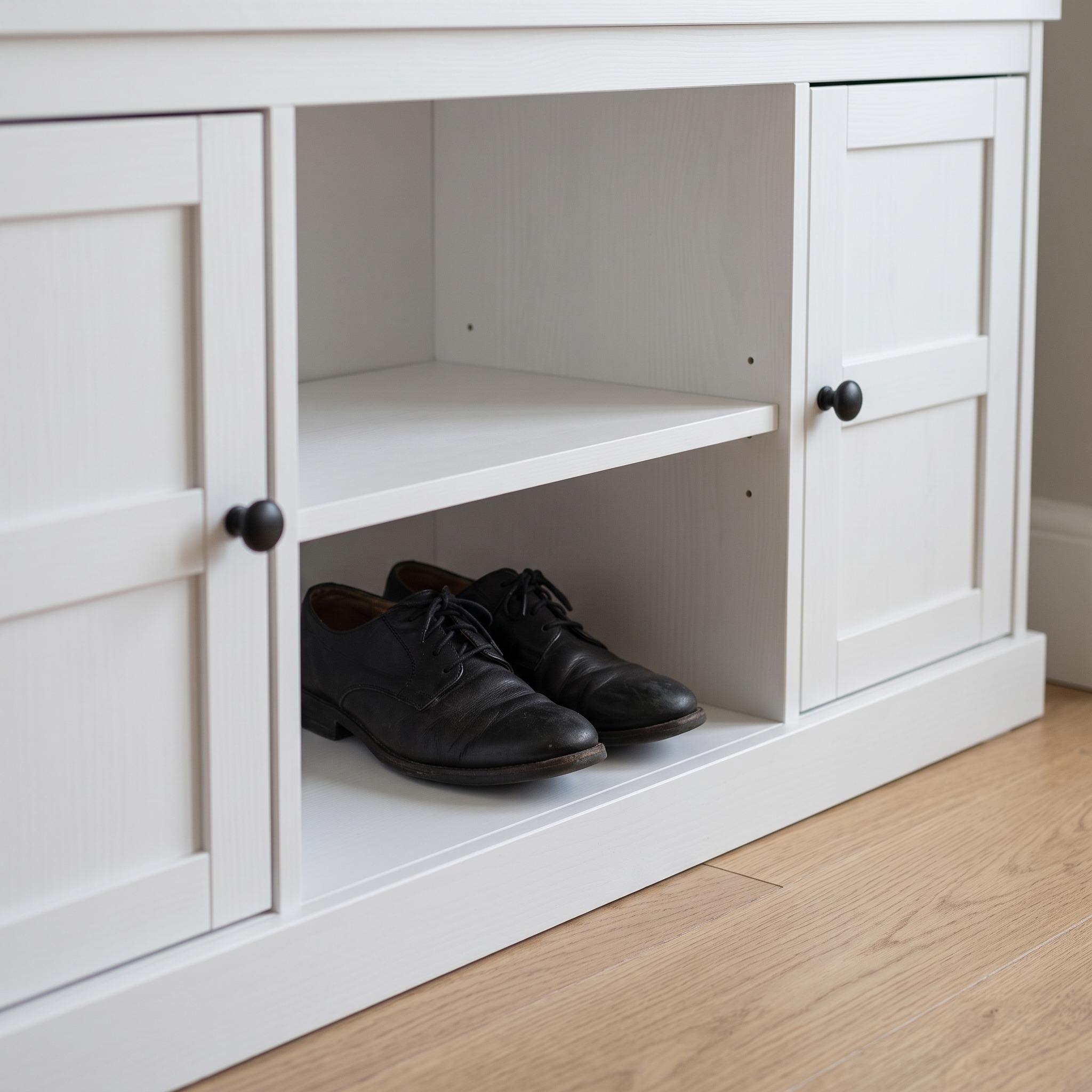 Shoe Storage Bench with Cushioned Seat and 2 Cabinets, White, photo 5 of 5