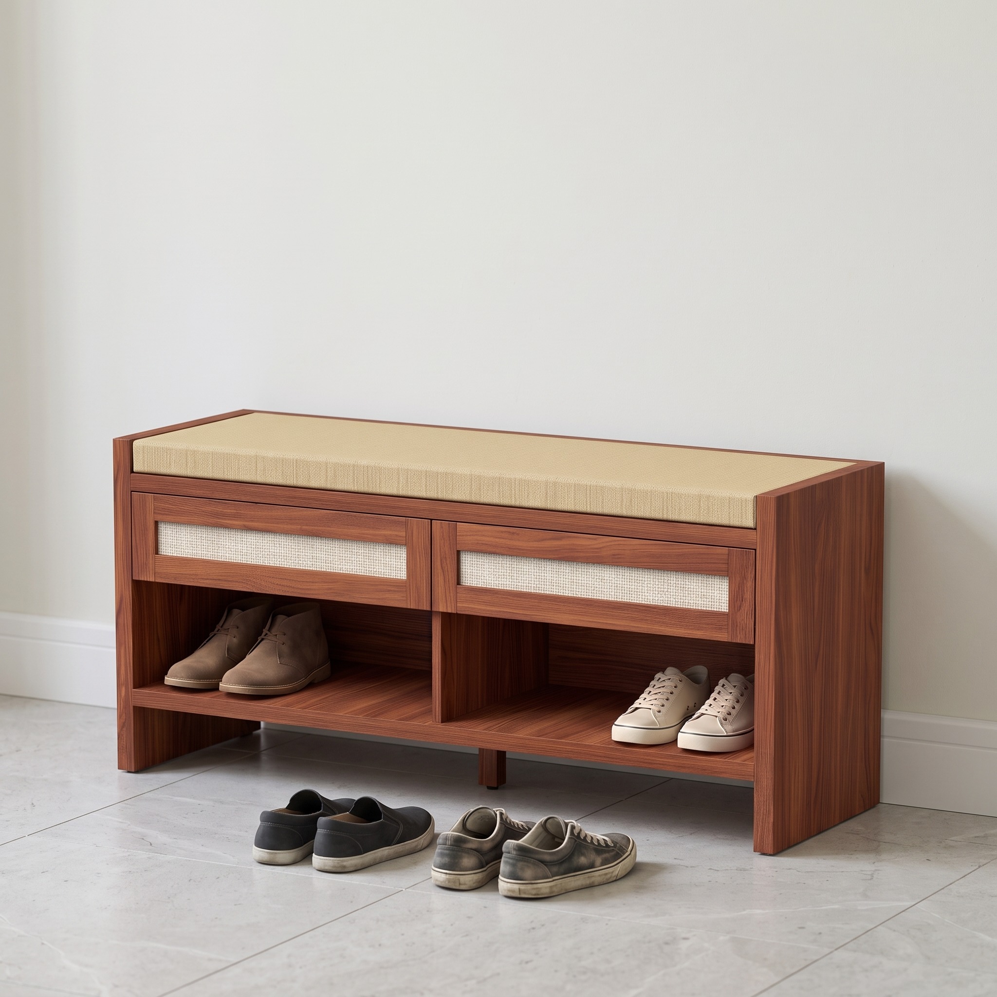Shoe Bench with Rattan Drawers, Brown, photo 4 of 5