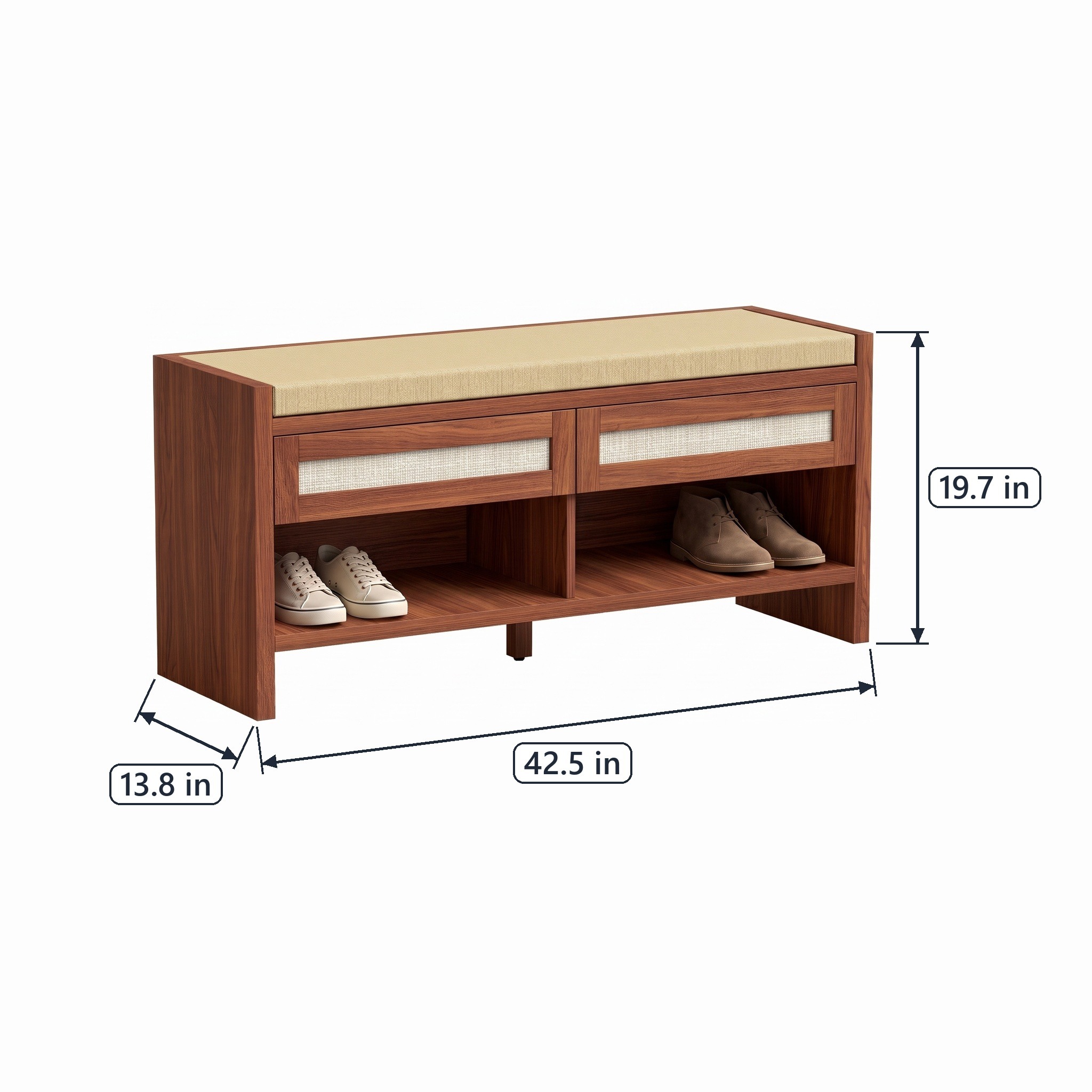 Shoe Bench with Rattan Drawers, Brown, photo 2 of 5