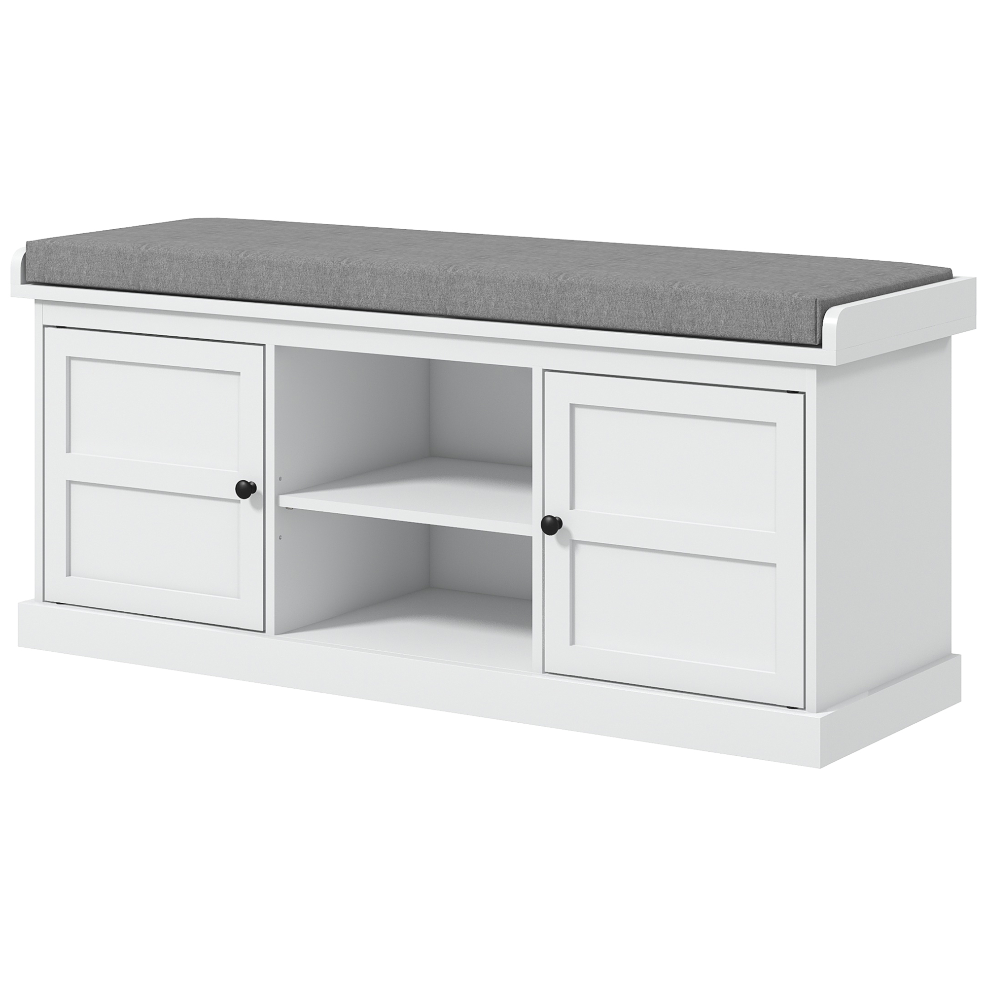Shoe Storage Bench with Cushioned Seat and 2 Cabinets, White, photo 3 of 5