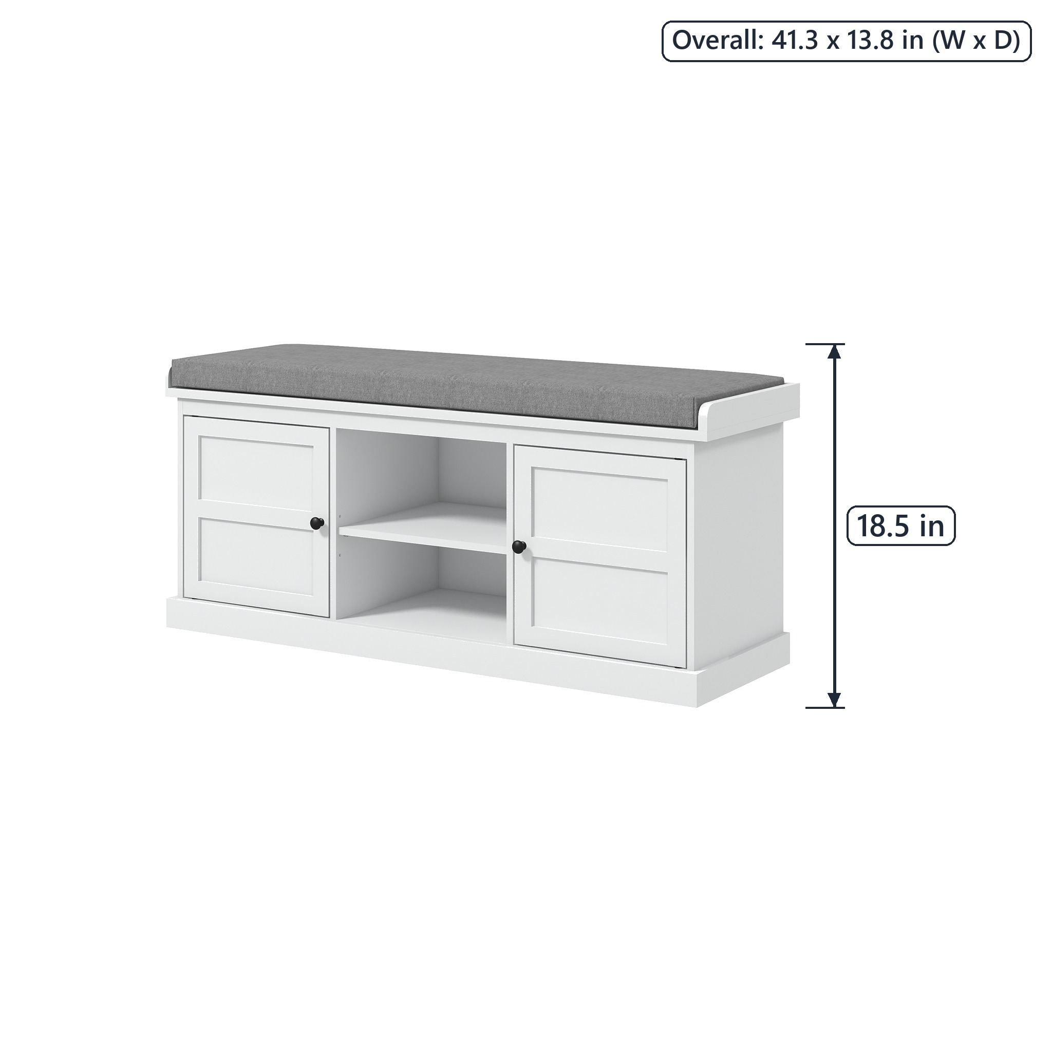 Shoe Storage Bench with Cushioned Seat and 2 Cabinets, White, photo 2 of 5