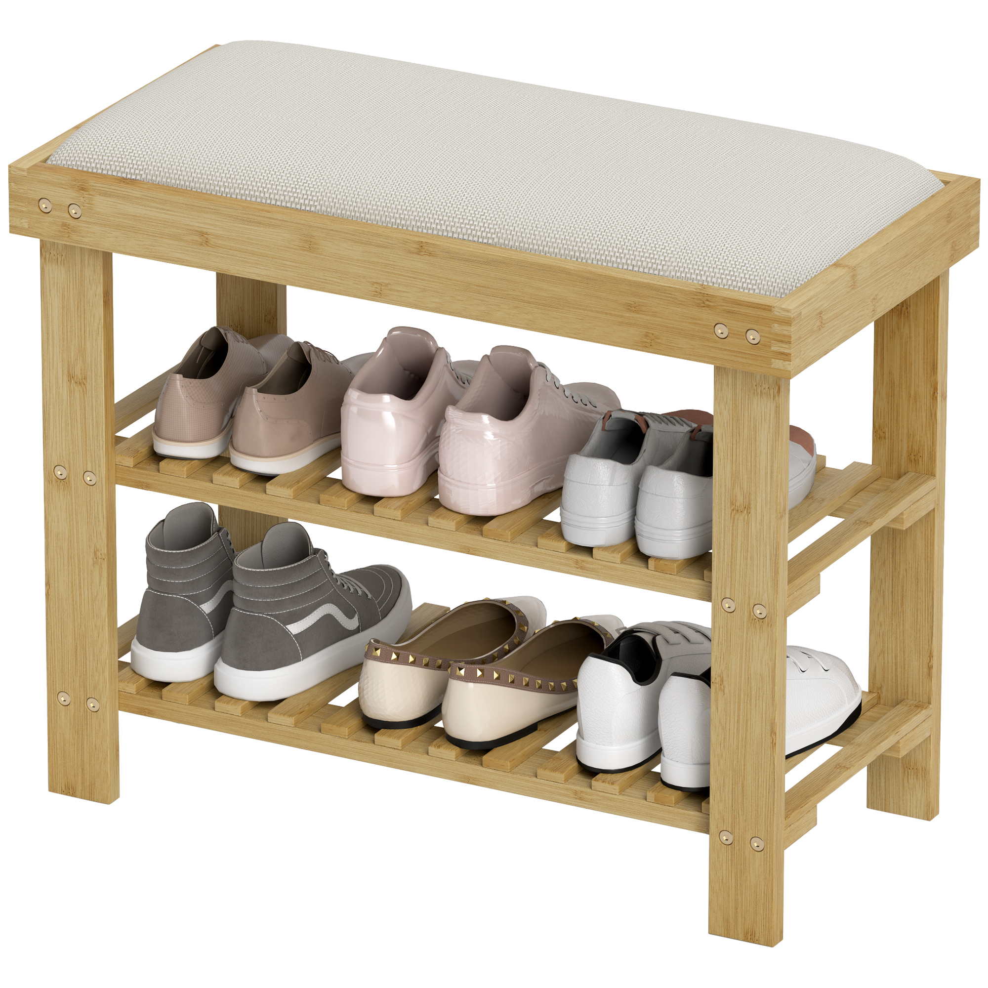 Bamboo Shoe Bench with Cushion, 3-Tier, photo 3 of 7