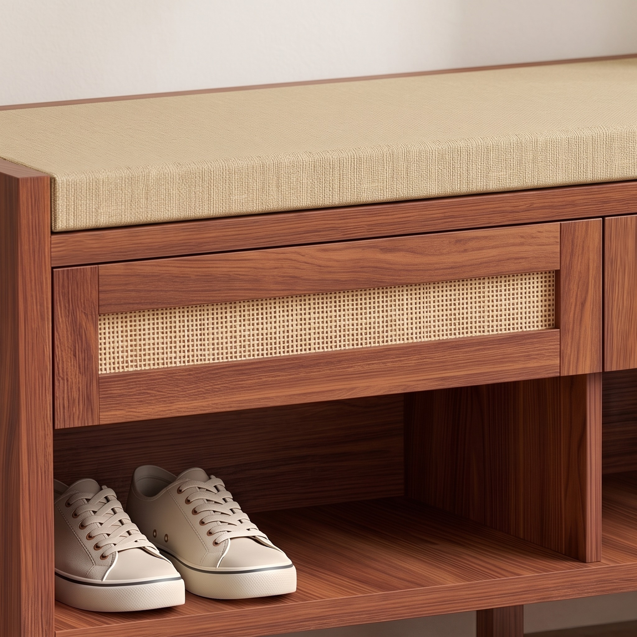 Shoe Bench with Rattan Drawers, Brown, photo 5 of 5