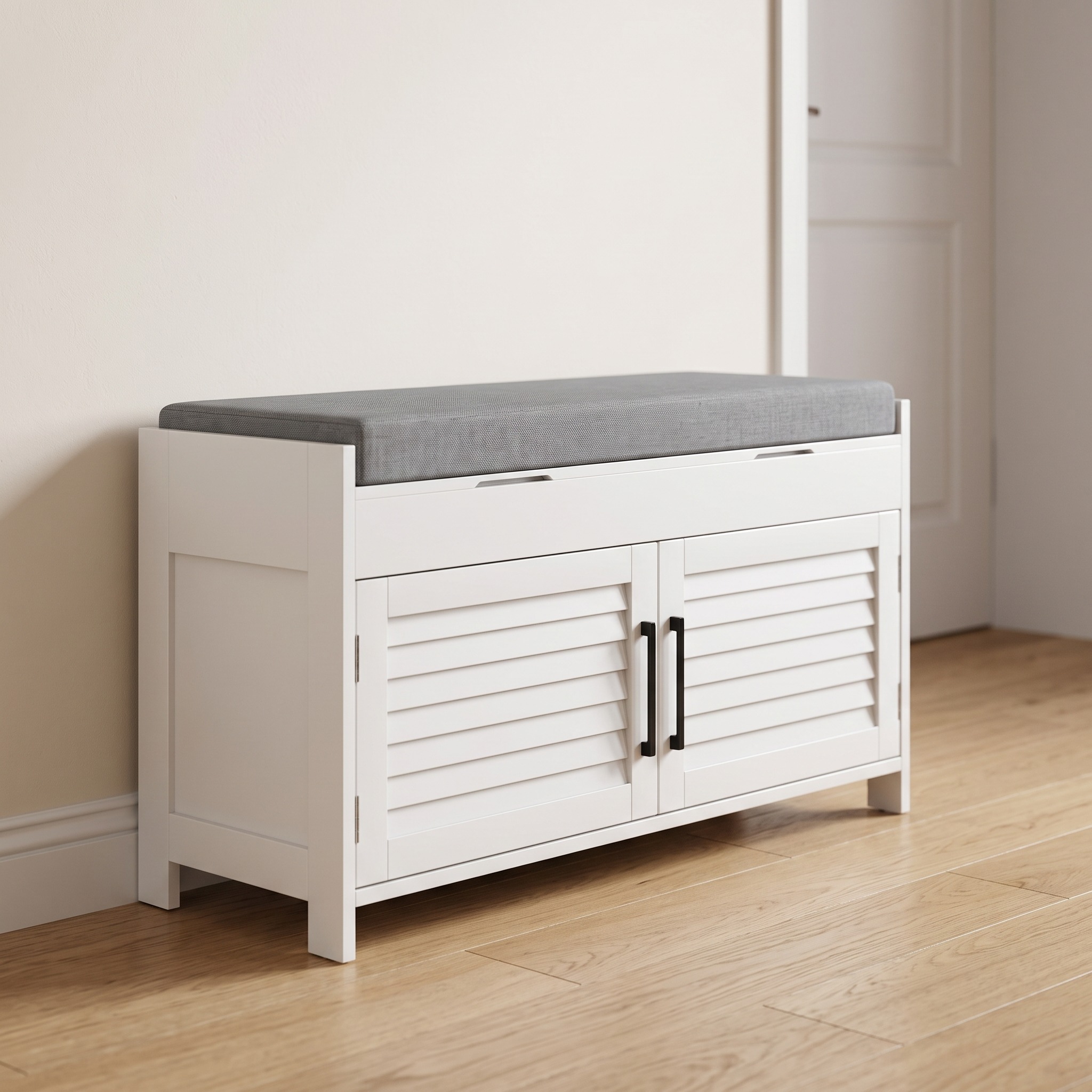 Shoe Storage Bench with Shutter Doors, White, photo 1 of 5