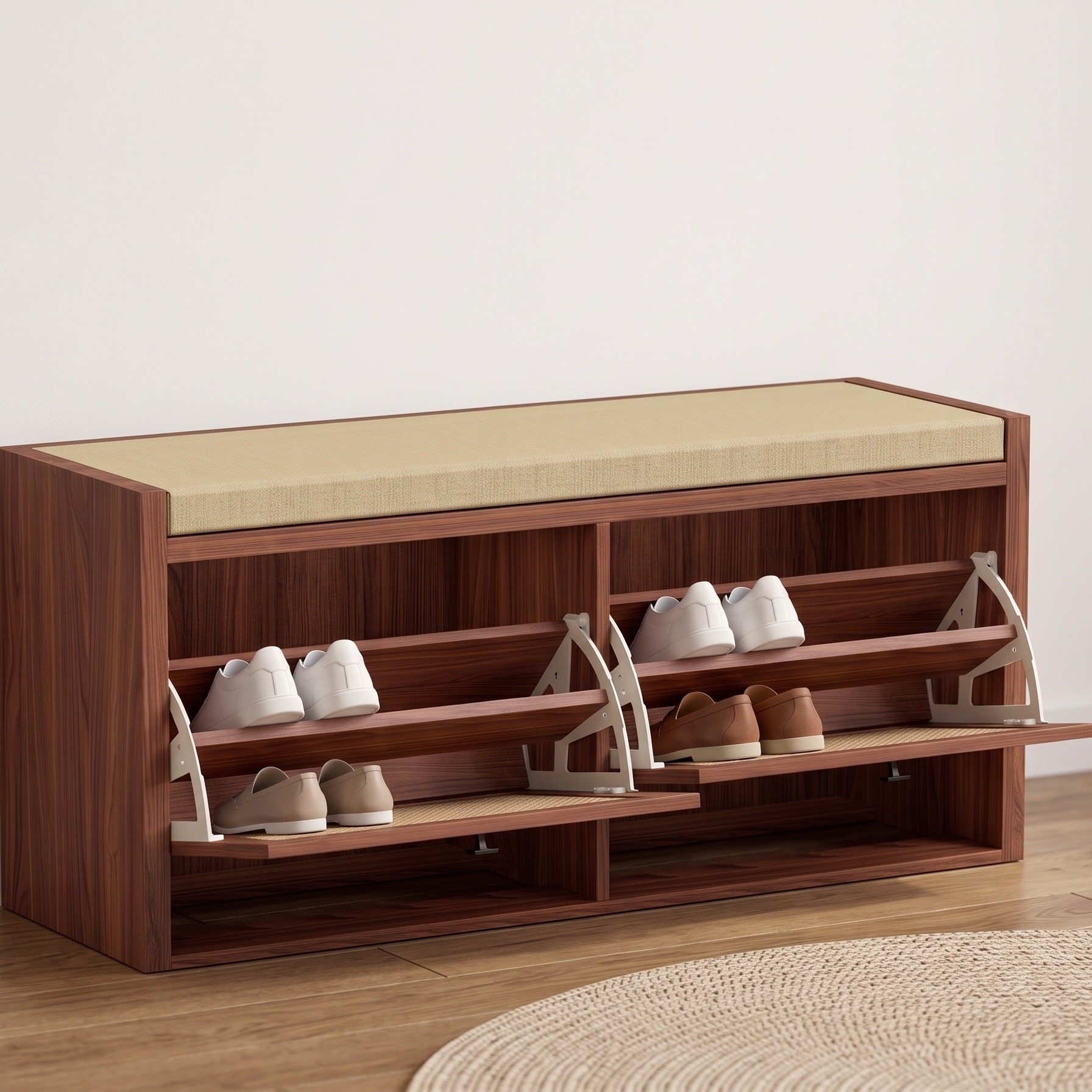Shoe Storage Bench with Rattan Doors, Brown, photo 3 of 5