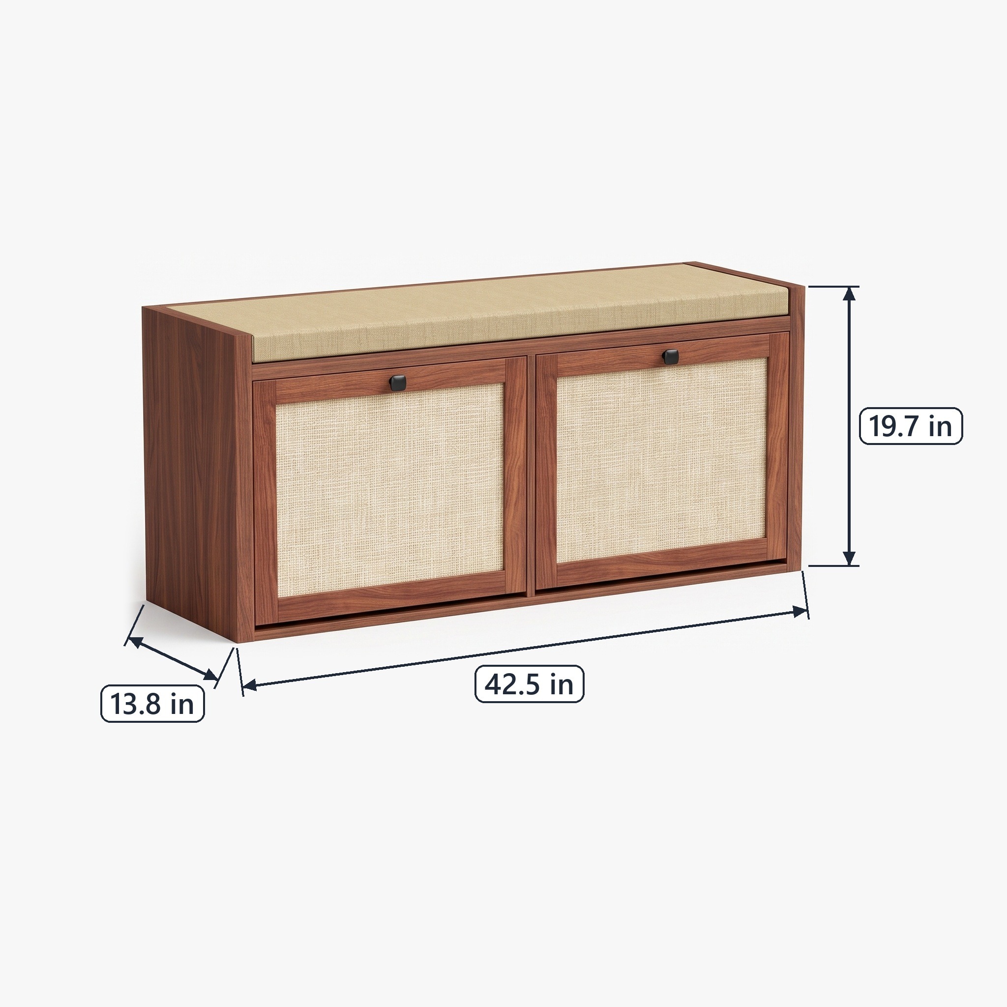 Shoe Storage Bench with Rattan Doors, Brown, photo 2 of 5