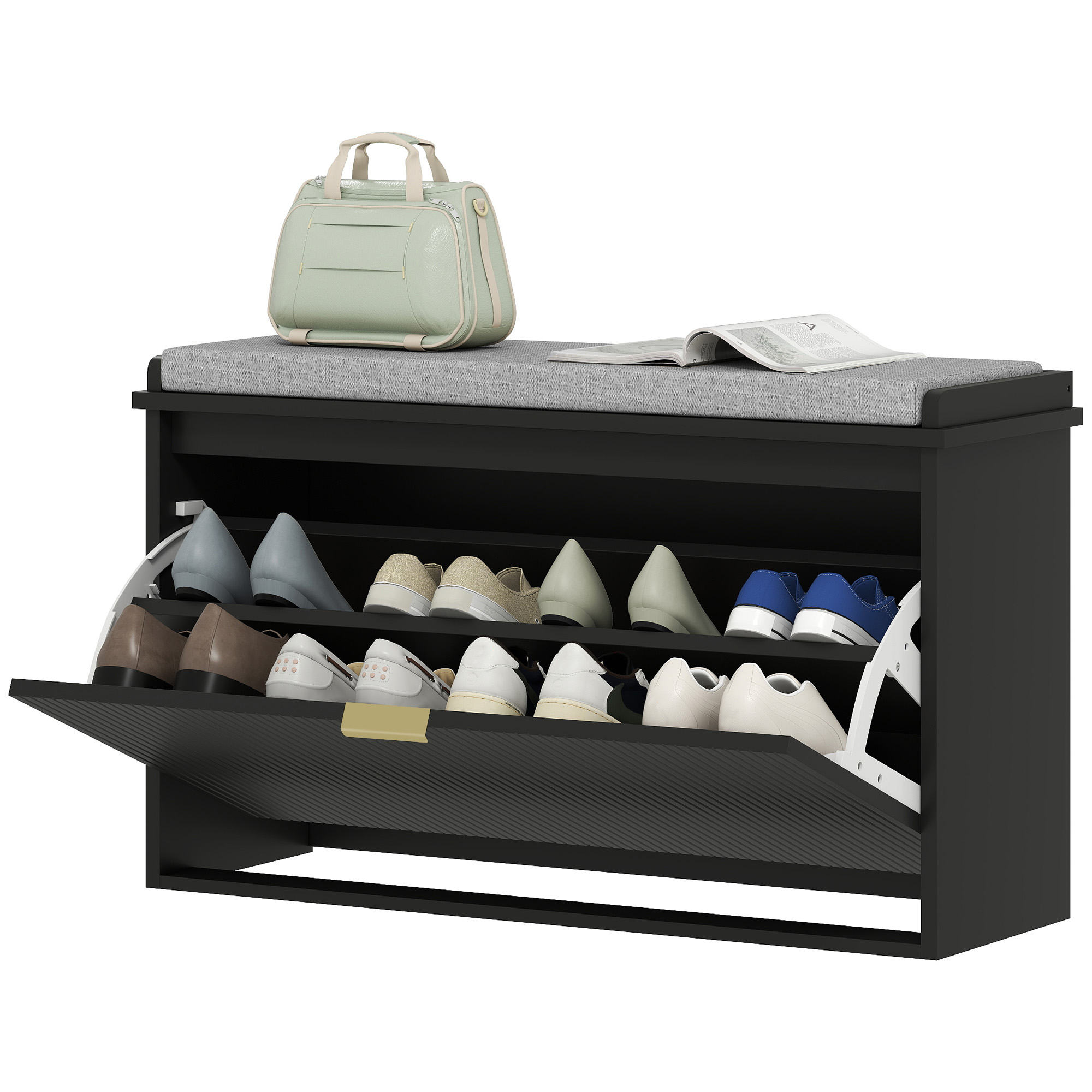 Shoe Storage Bench with Flip Drawer, 31.5 in — Black, photo 6 of 6