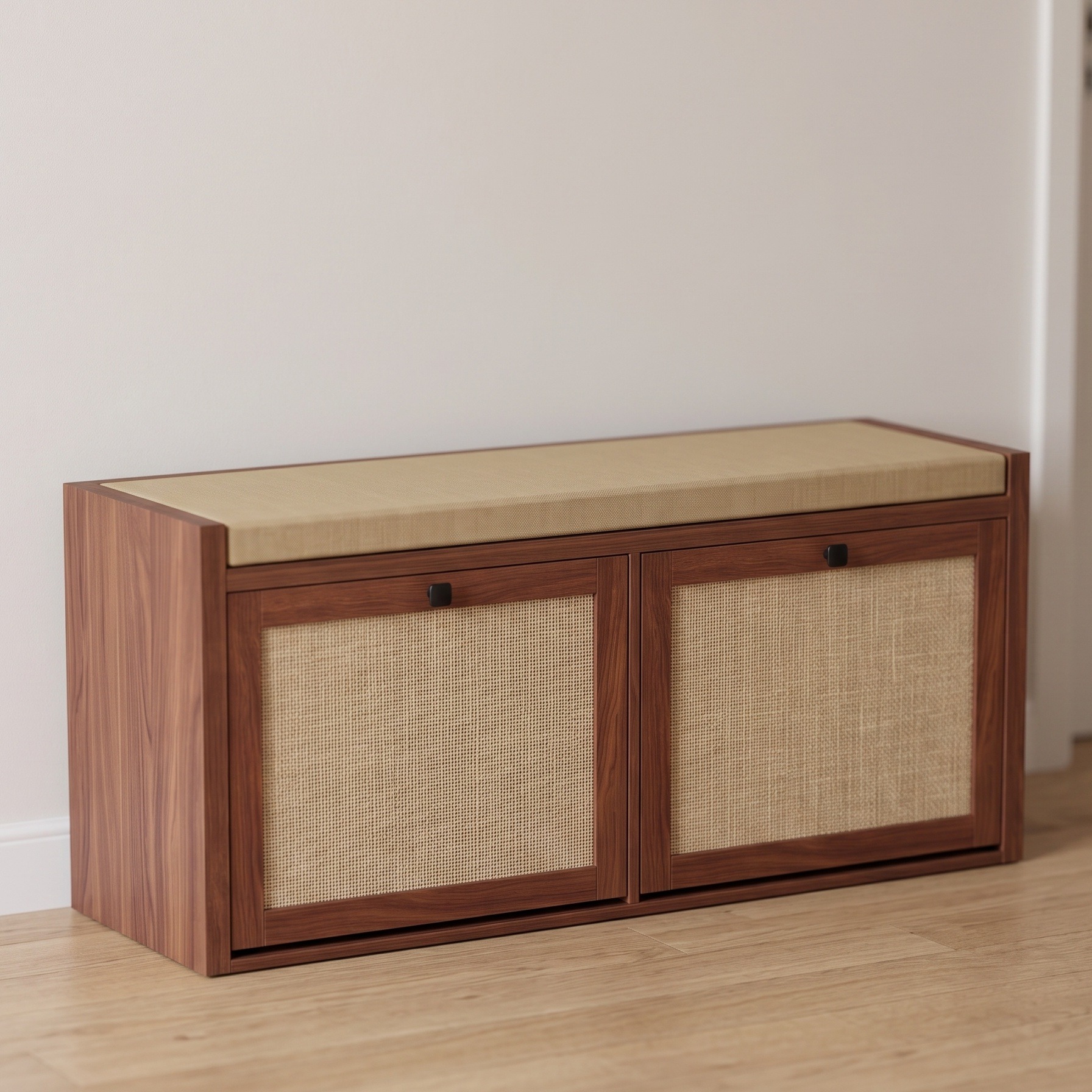 Shoe Storage Bench with Rattan Doors, Brown, photo 1 of 5