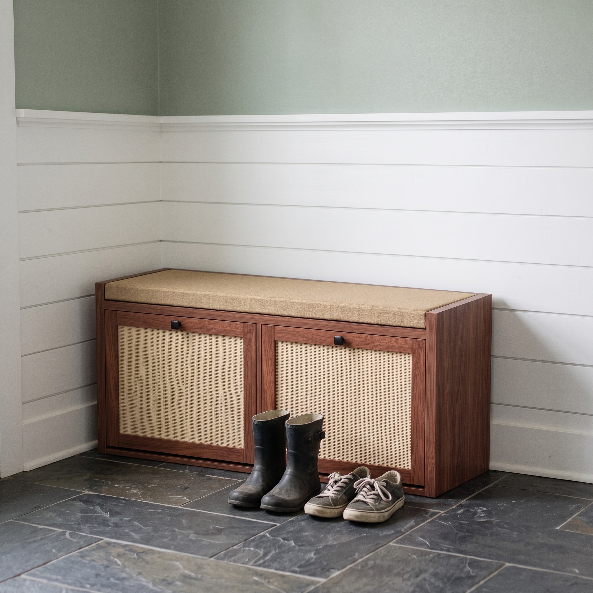 Shoe Storage Bench with Rattan Doors, Brown, photo 4 of 5