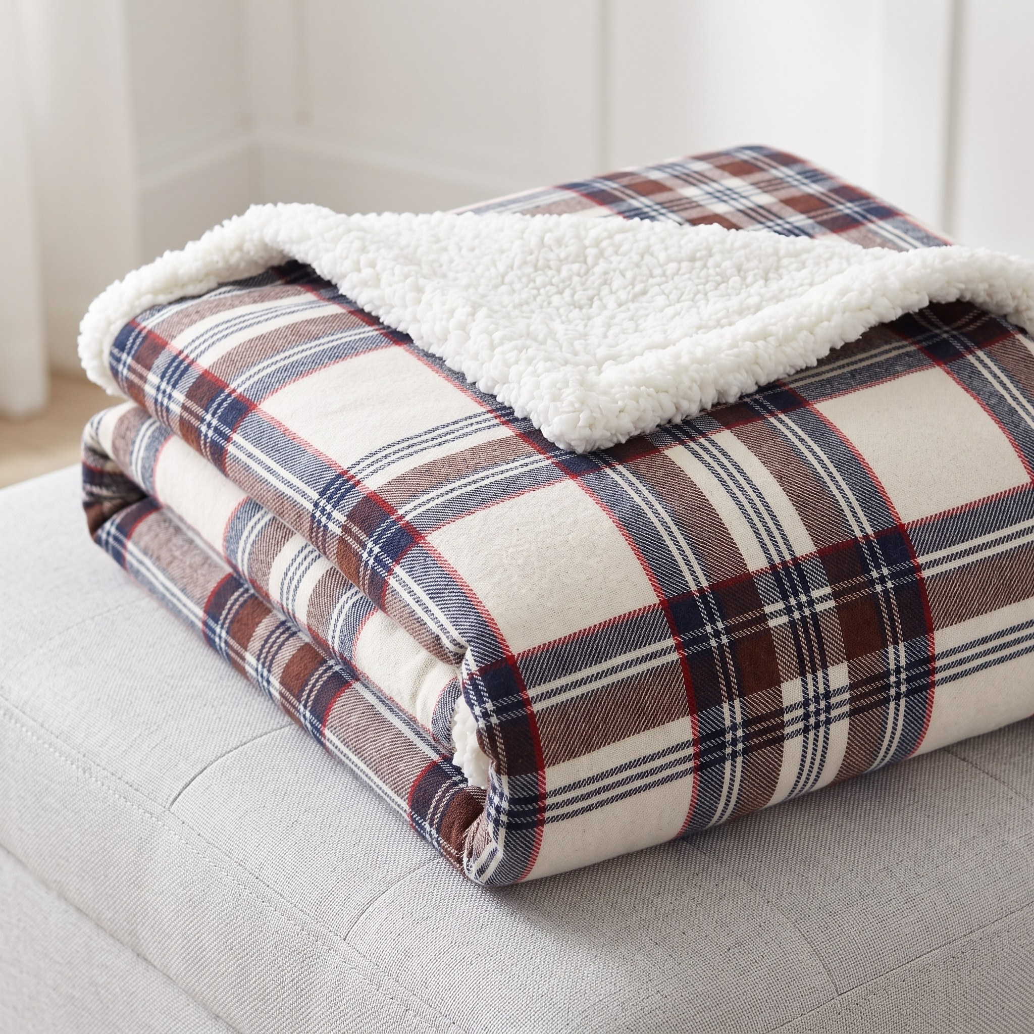 Throw Blanket with Sherpa Reverse, 50 x 60 in, Khaki, photo 5 of 5
