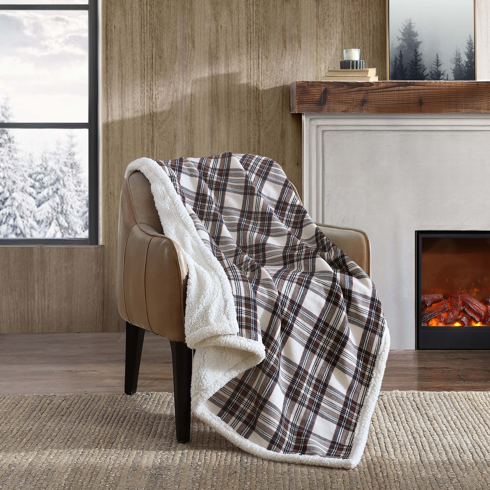 Throw Blanket with Sherpa Reverse, 50 x 60 in, Khaki, photo 3 of 5