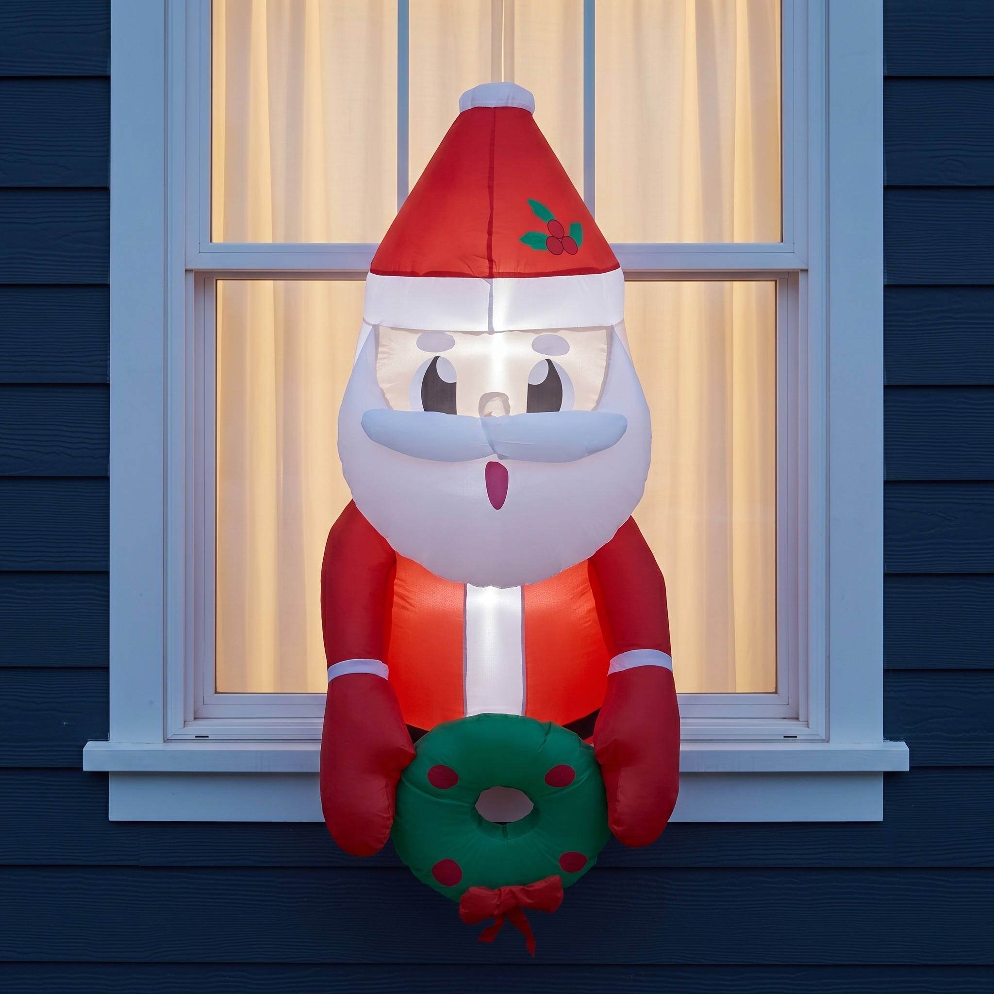 Hanging Santa Inflatable with Wreath, 41 in, Red, photo 1 of 5
