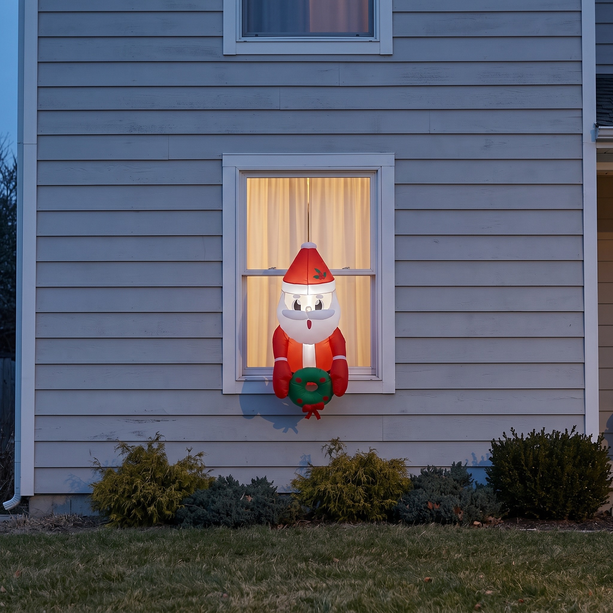 Hanging Santa Inflatable with Wreath, 41 in, Red, photo 3 of 5