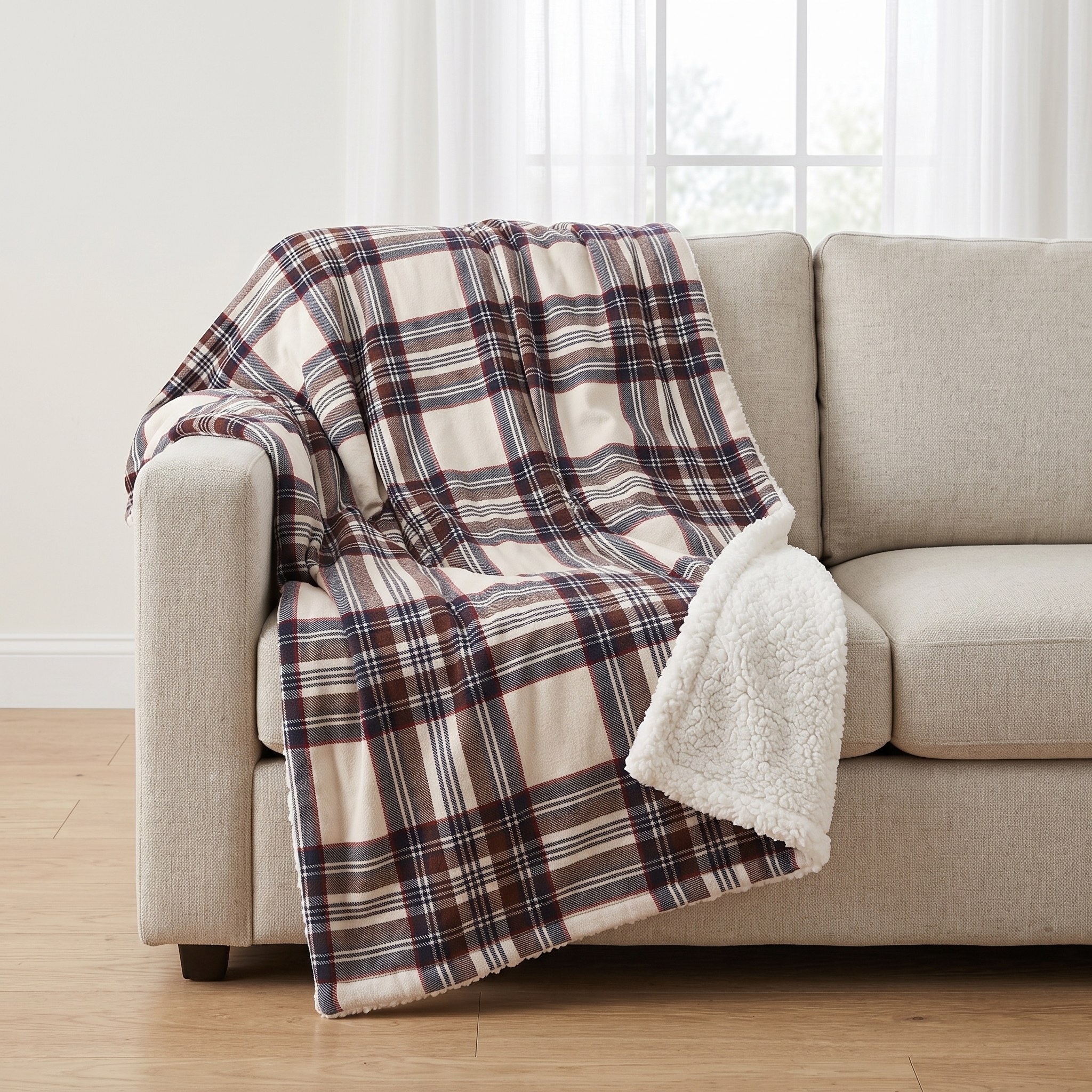 Throw Blanket with Sherpa Reverse, 50 x 60 in, Khaki, photo 1 of 5