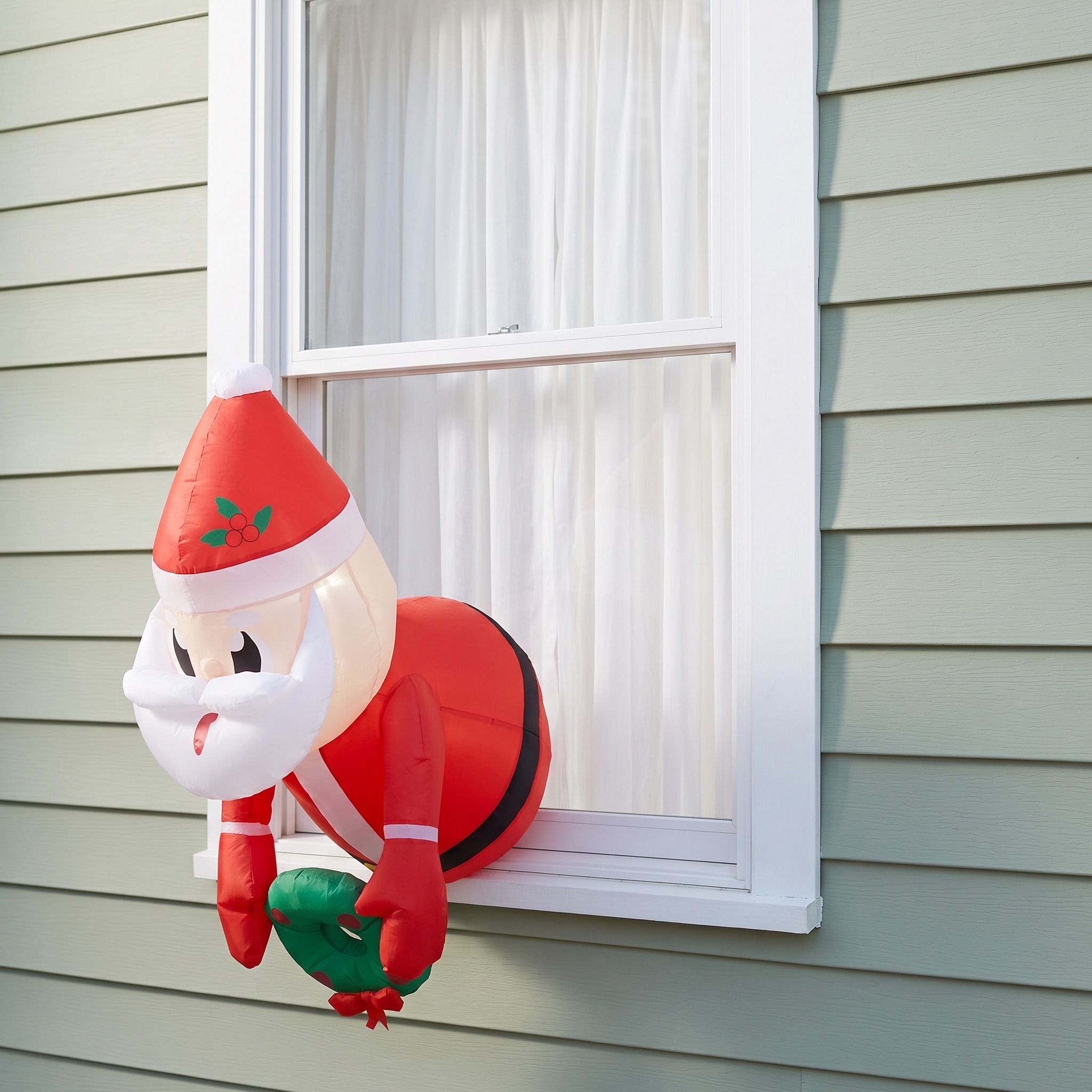 Hanging Santa Inflatable with Wreath, 41 in, Red, photo 2 of 5