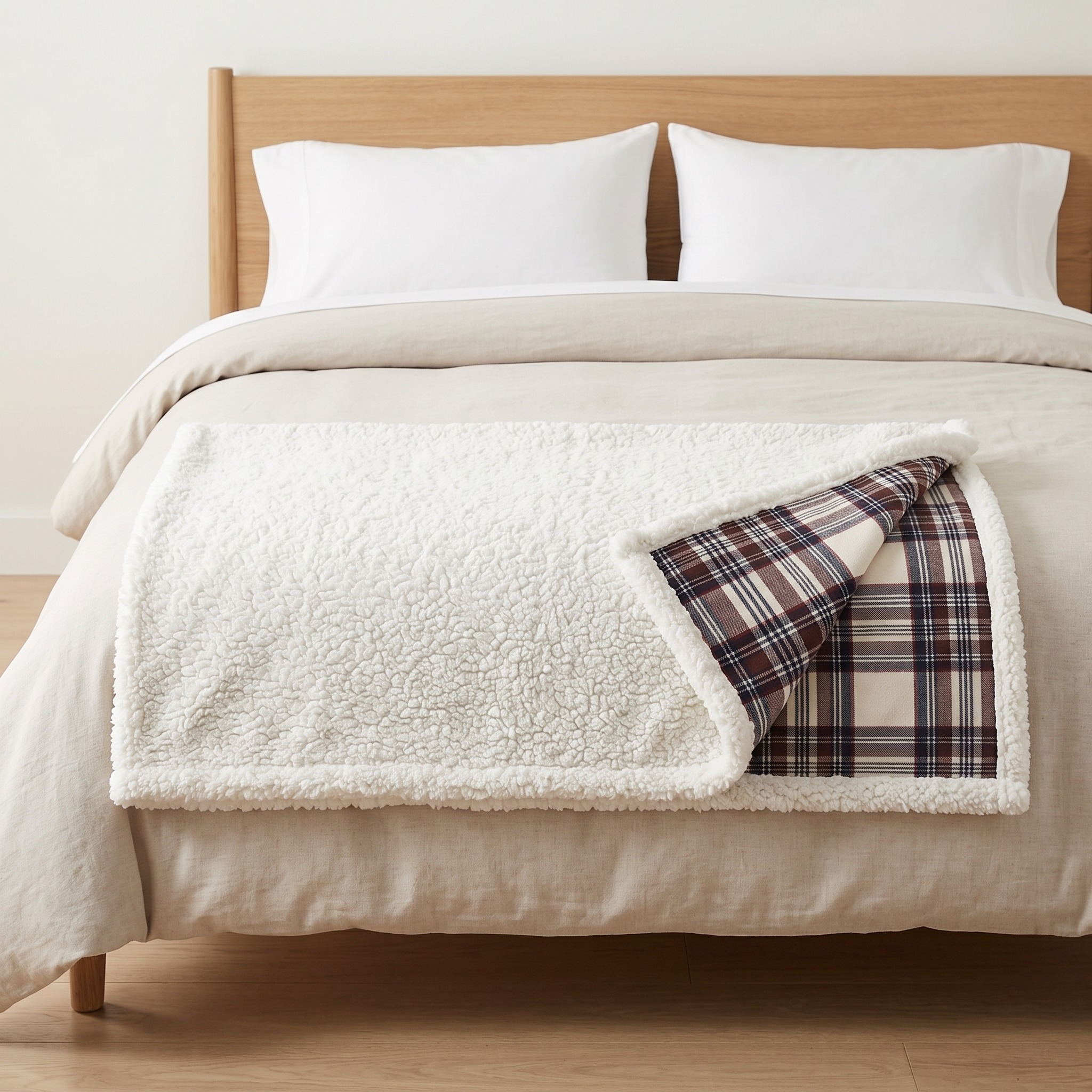 Throw Blanket with Sherpa Reverse, 50 x 60 in, Khaki, photo 2 of 5