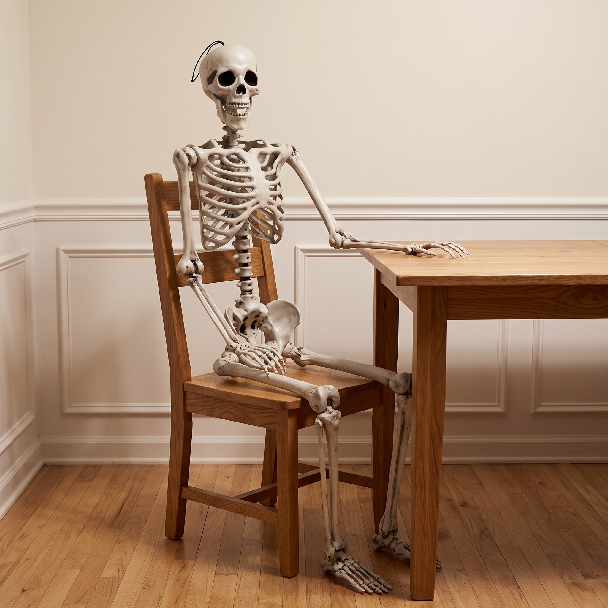 63 in Posable Skeleton with Hanging Rope, Grayish White, photo 2 of 5