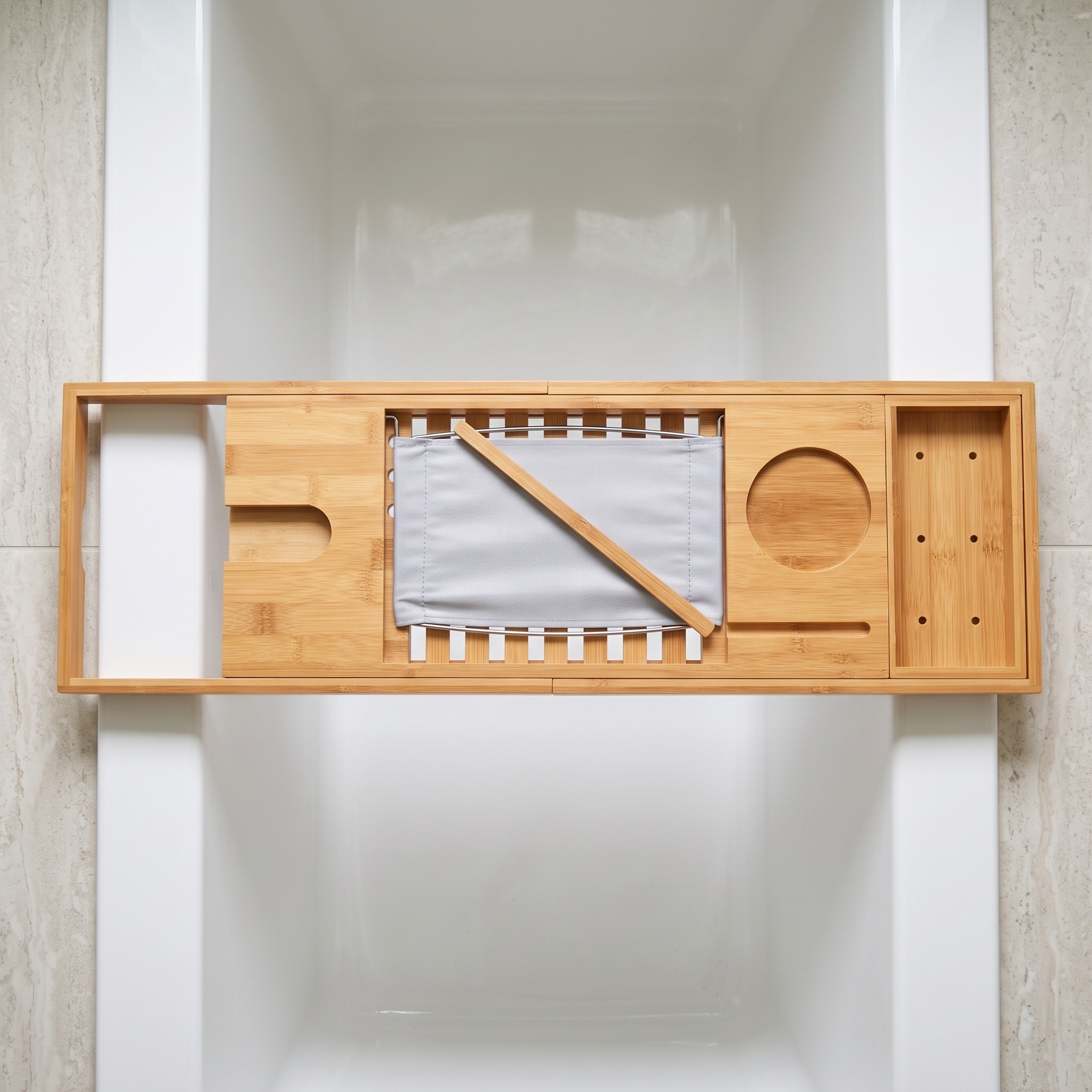 Extendable Bathtub Caddy with Book Rest, Bamboo, photo 2 of 5
