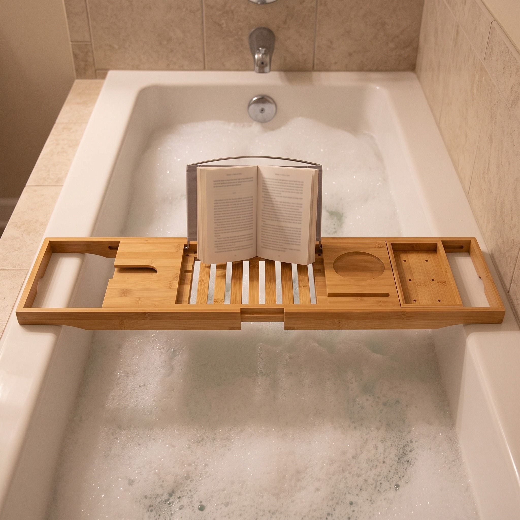 Extendable Bathtub Caddy with Book Rest, Bamboo, photo 1 of 5
